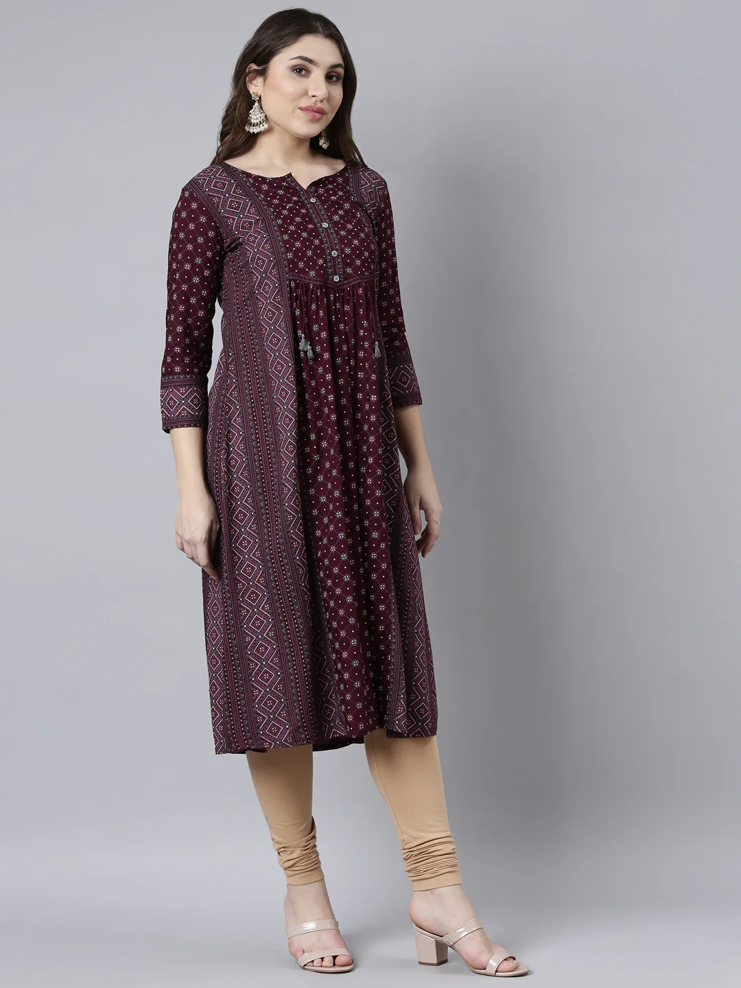 Neerus Purple Regular Straight Woven Design Kurta - Image 2