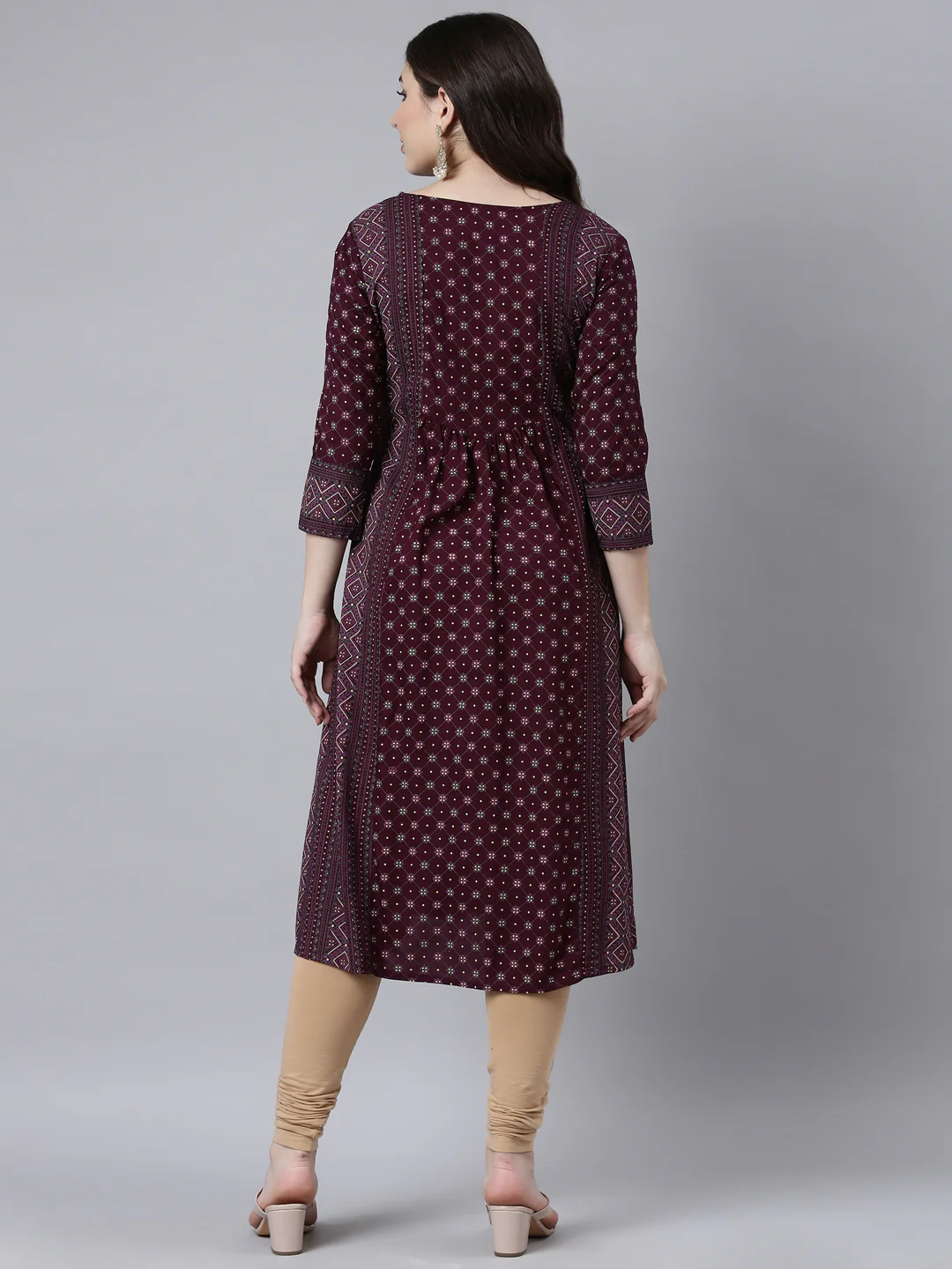 Neerus Purple Regular Straight Woven Design Kurta - Image 3
