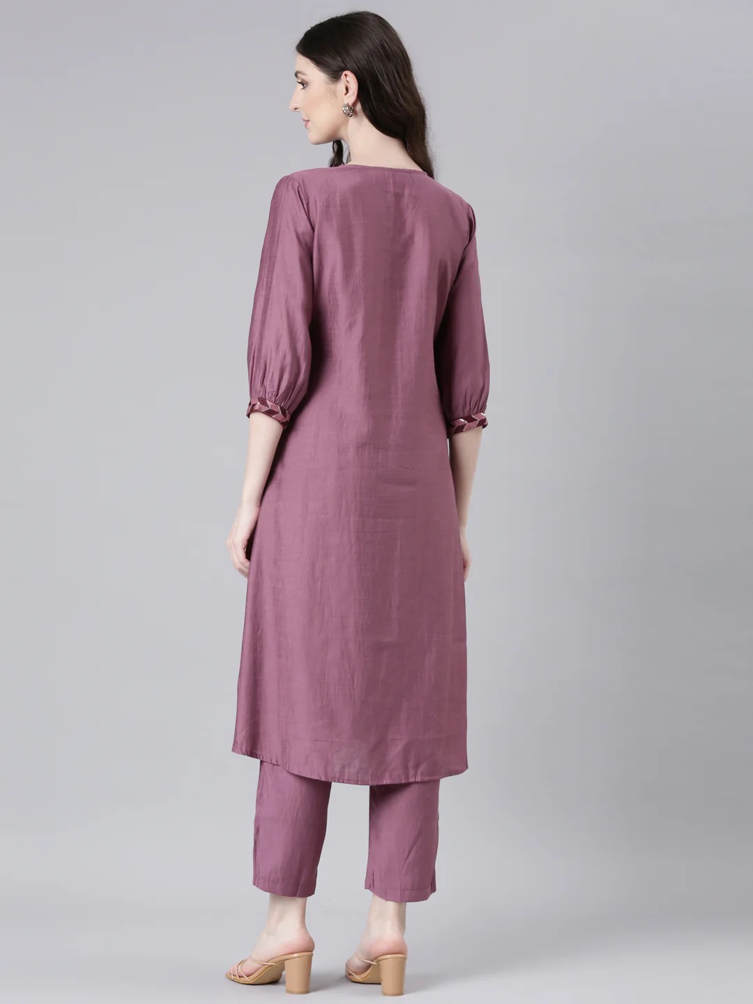 Neerus Purple Solid Straight Kurta and Trousers - Image 3
