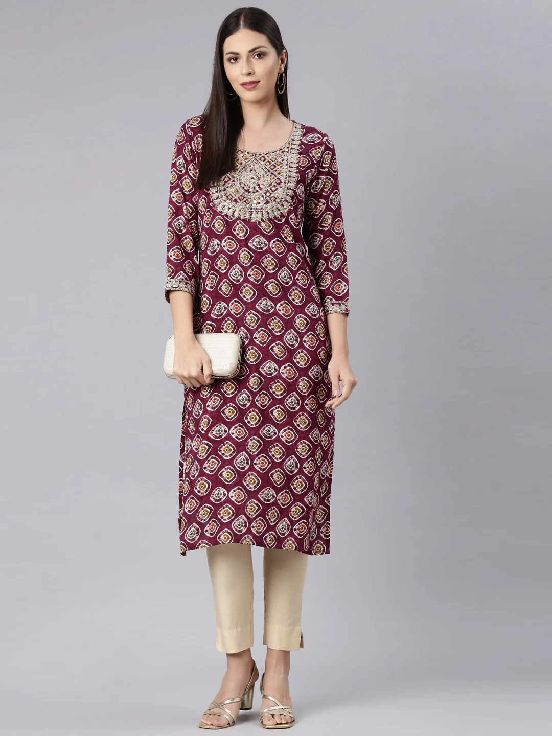 Neerus Purple Straight Casual Embellished Straight Kurta - Image 6