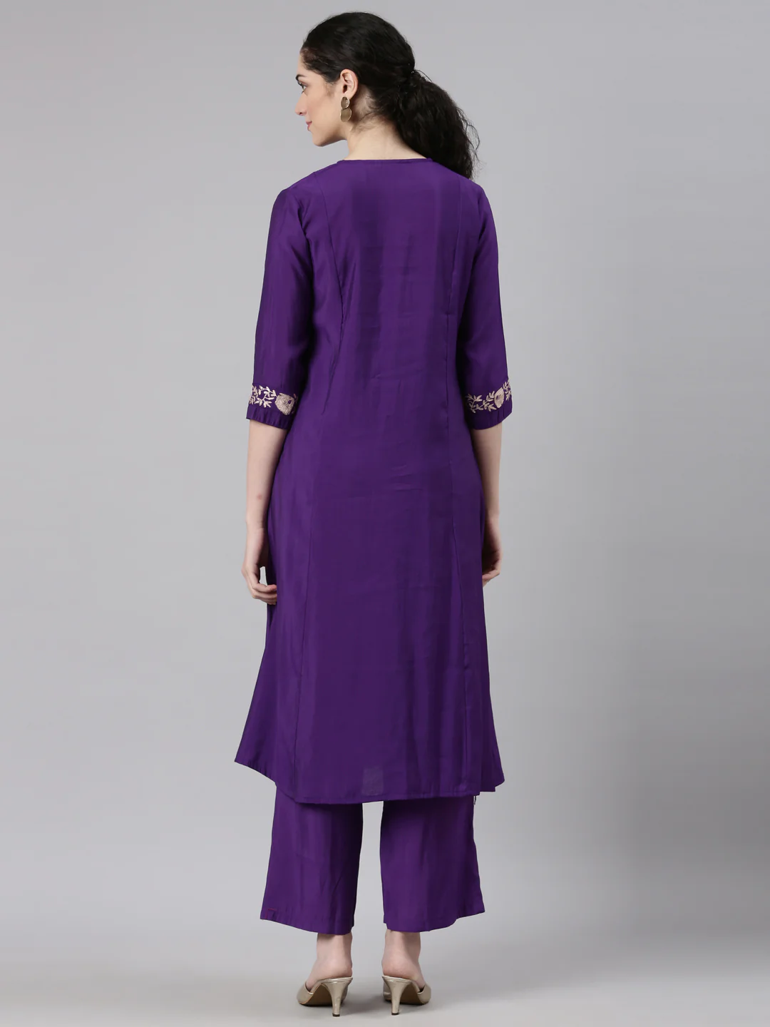 Neerus Purple Straight Casual Floral Kurta and Trouser - Image 4