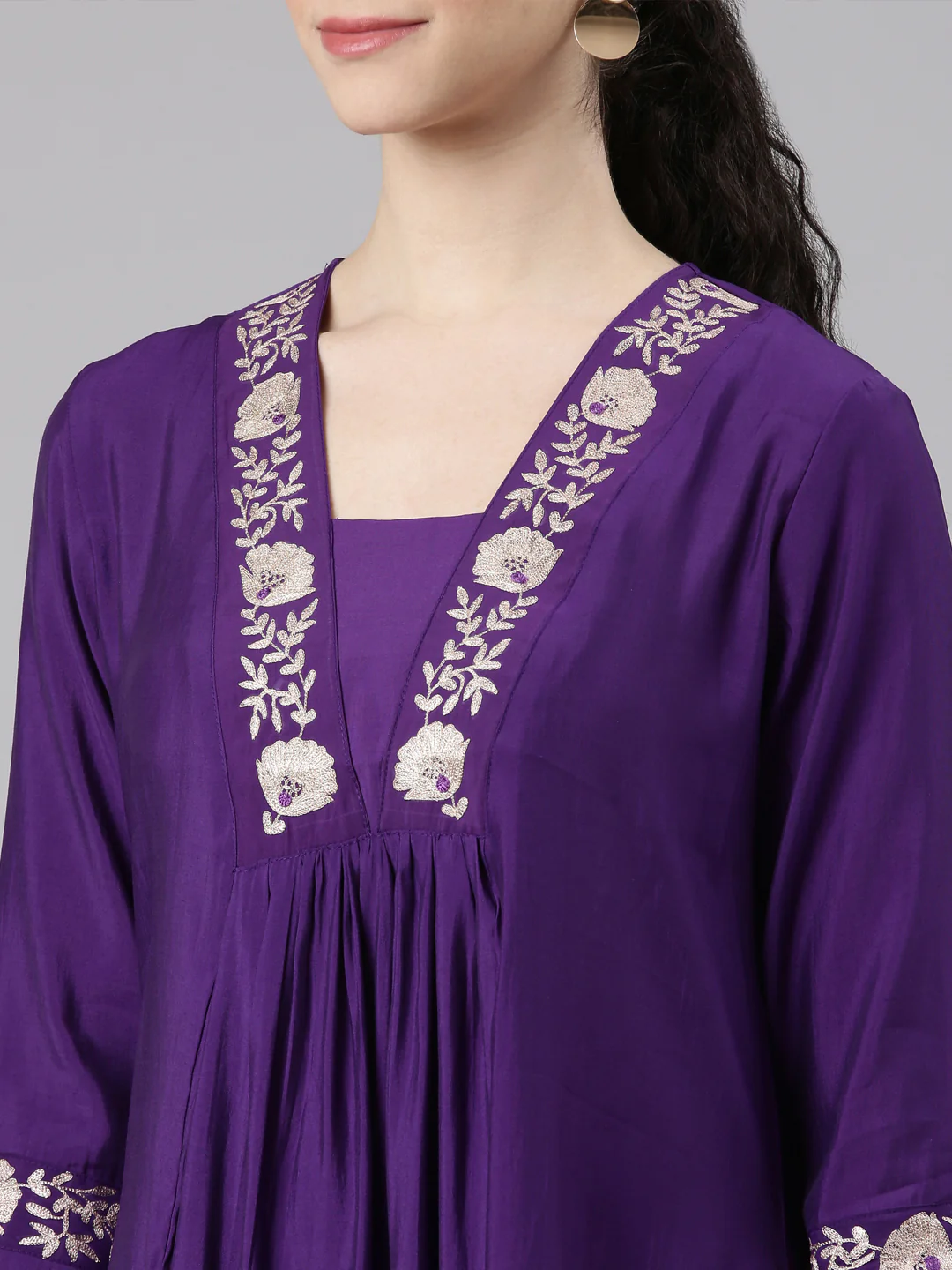 Neerus Purple Straight Casual Floral Kurta and Trouser - Image 5
