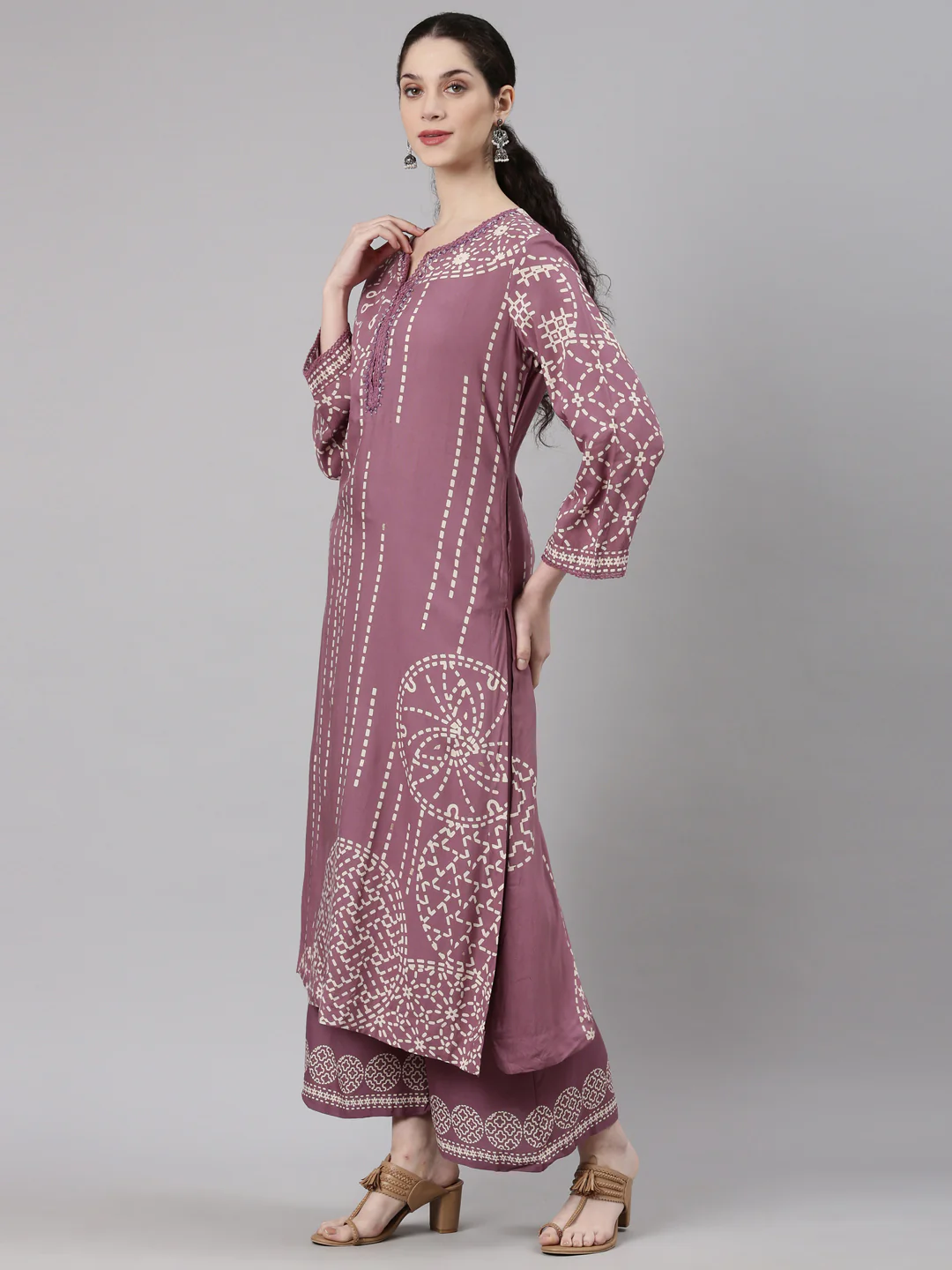 Neerus Purple Straight Casual Kurta and Plazzo - Image 2