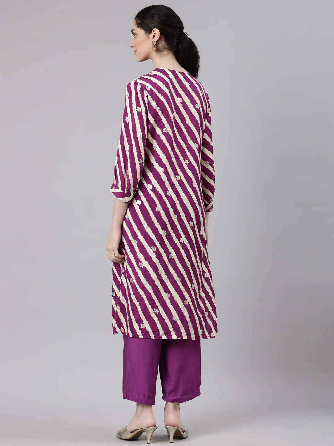 Neerus Purple Straight Casual Leheriya Kurta and Plazzo - Image 4