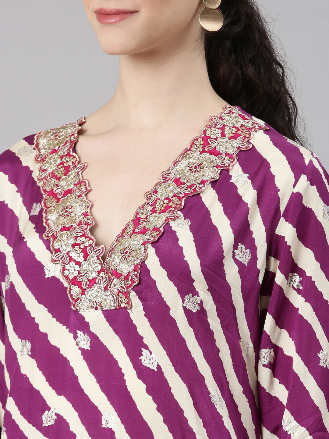Neerus Purple Straight Casual Leheriya Kurta and Plazzo - Image 5