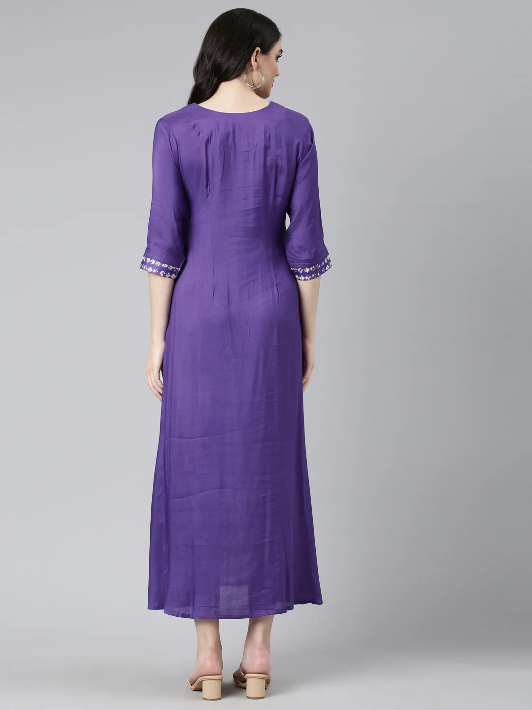 Neerus Purple Straight Casual Printed Dress - Image 3