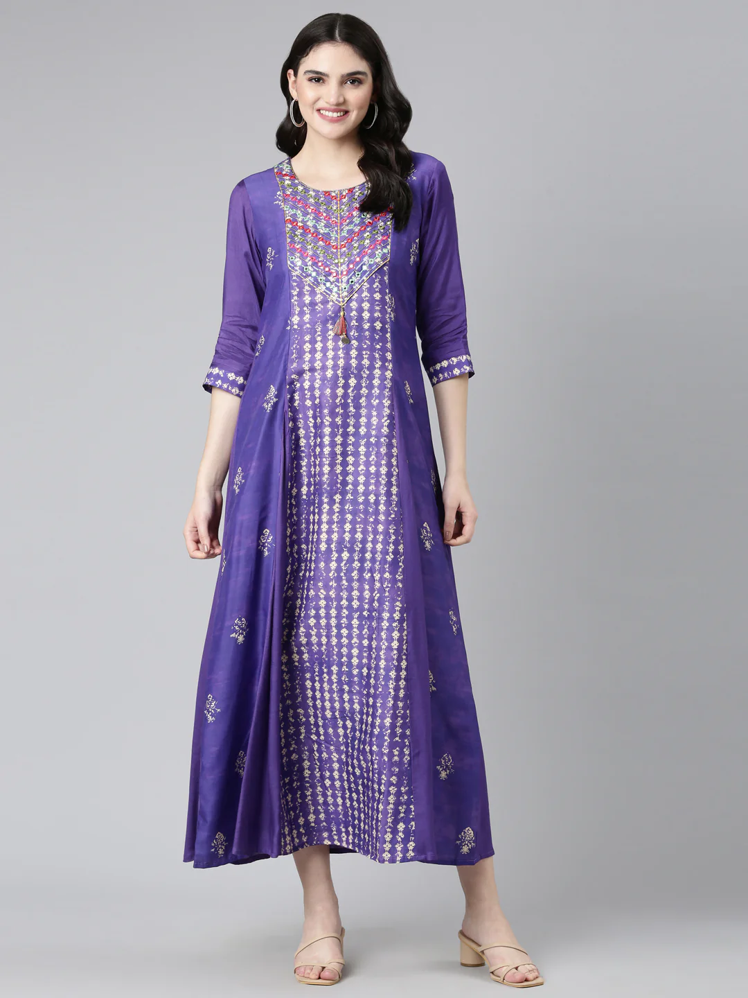 Neerus Purple Straight Casual Printed Dress - Image 5