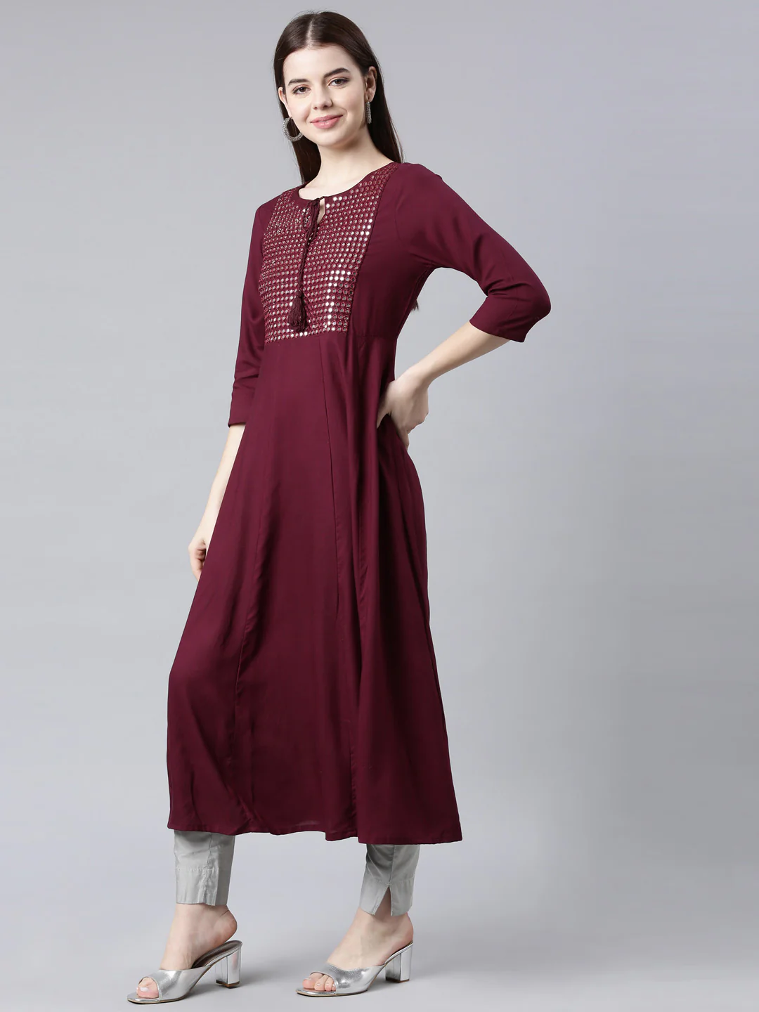 Neerus Purple Straight Casual Solid Anarkali Kurta - Image 2