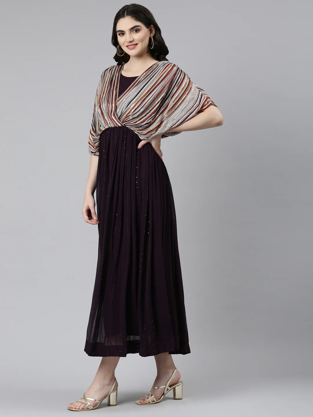 Neerus Purple Straight Casual Solid Dress - Image 2
