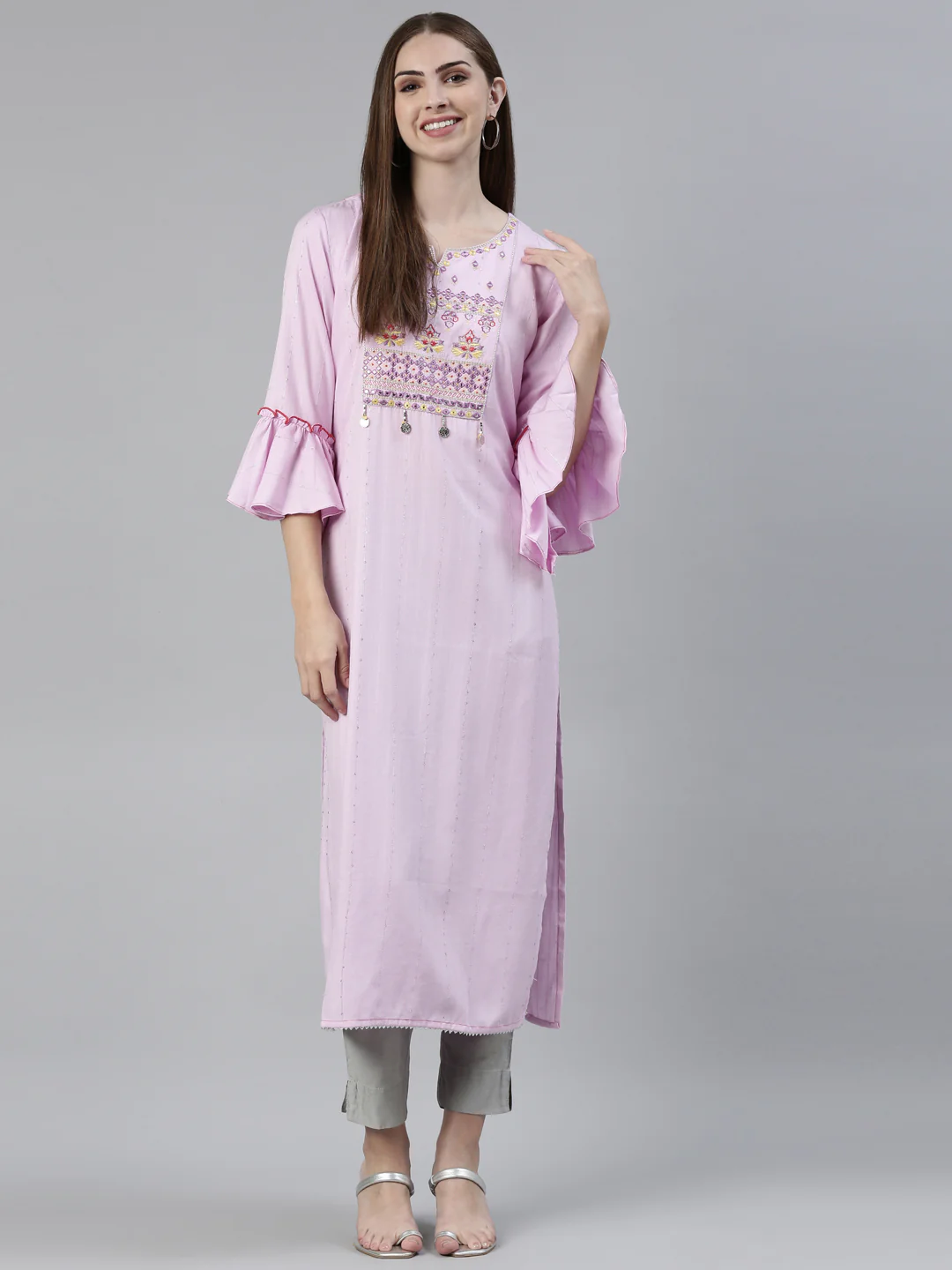 Neerus Purple Straight Regular Viscose Rayon Kurta
