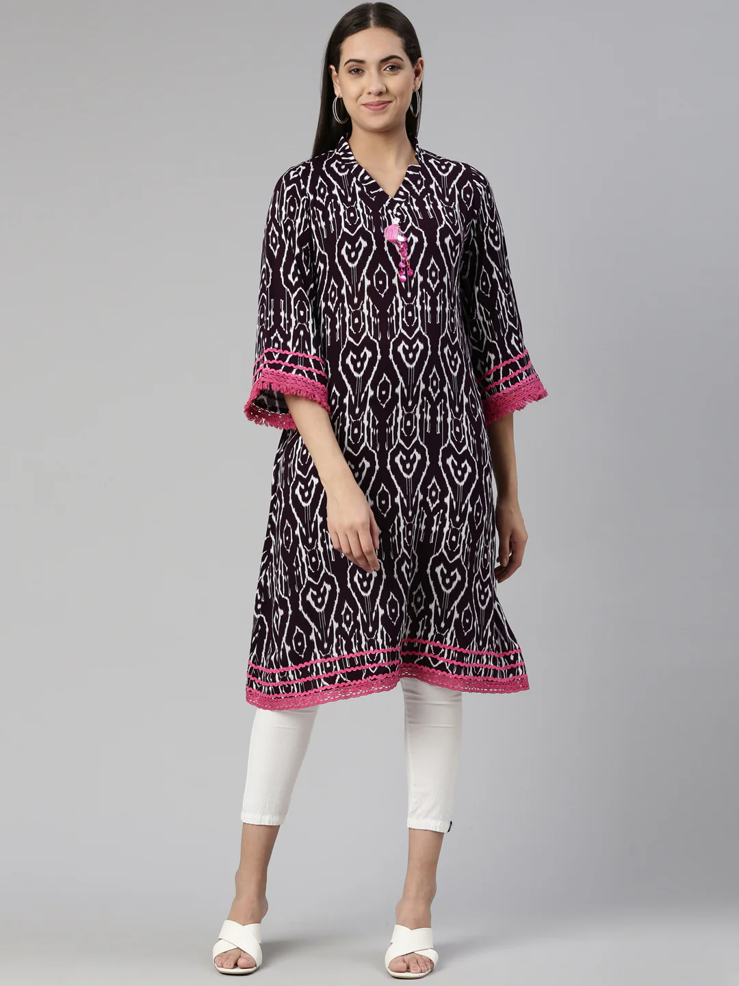 Neerus Purple Straight Straight Cotton Kurta