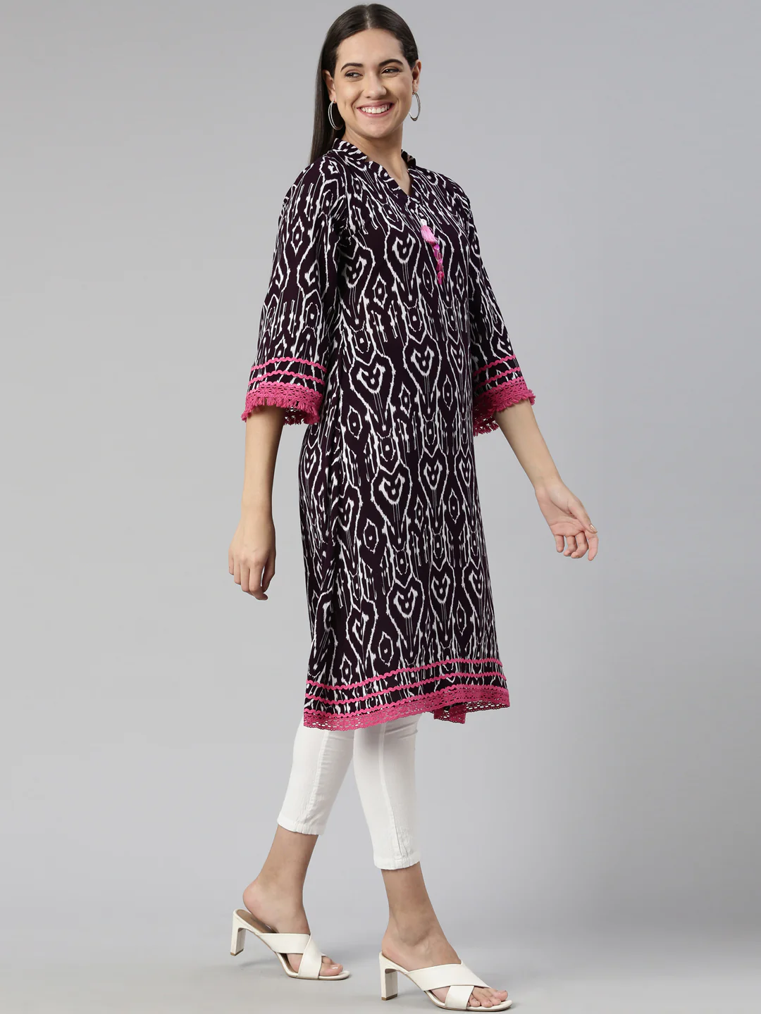 Neerus Purple Straight Straight Cotton Kurta - Image 2