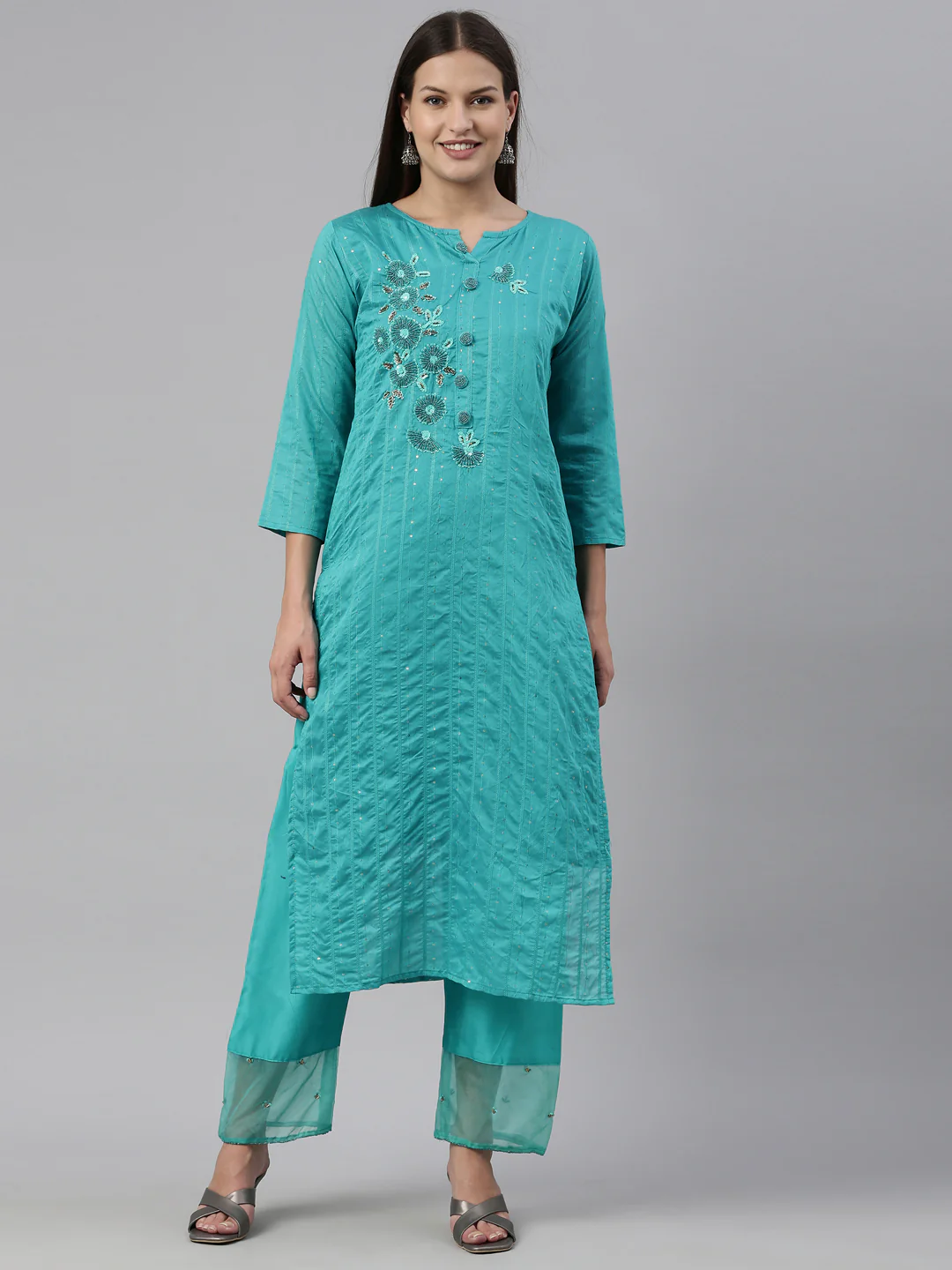 Neerus Rama Color Chanderi Fabric Kurta Set - Image 10