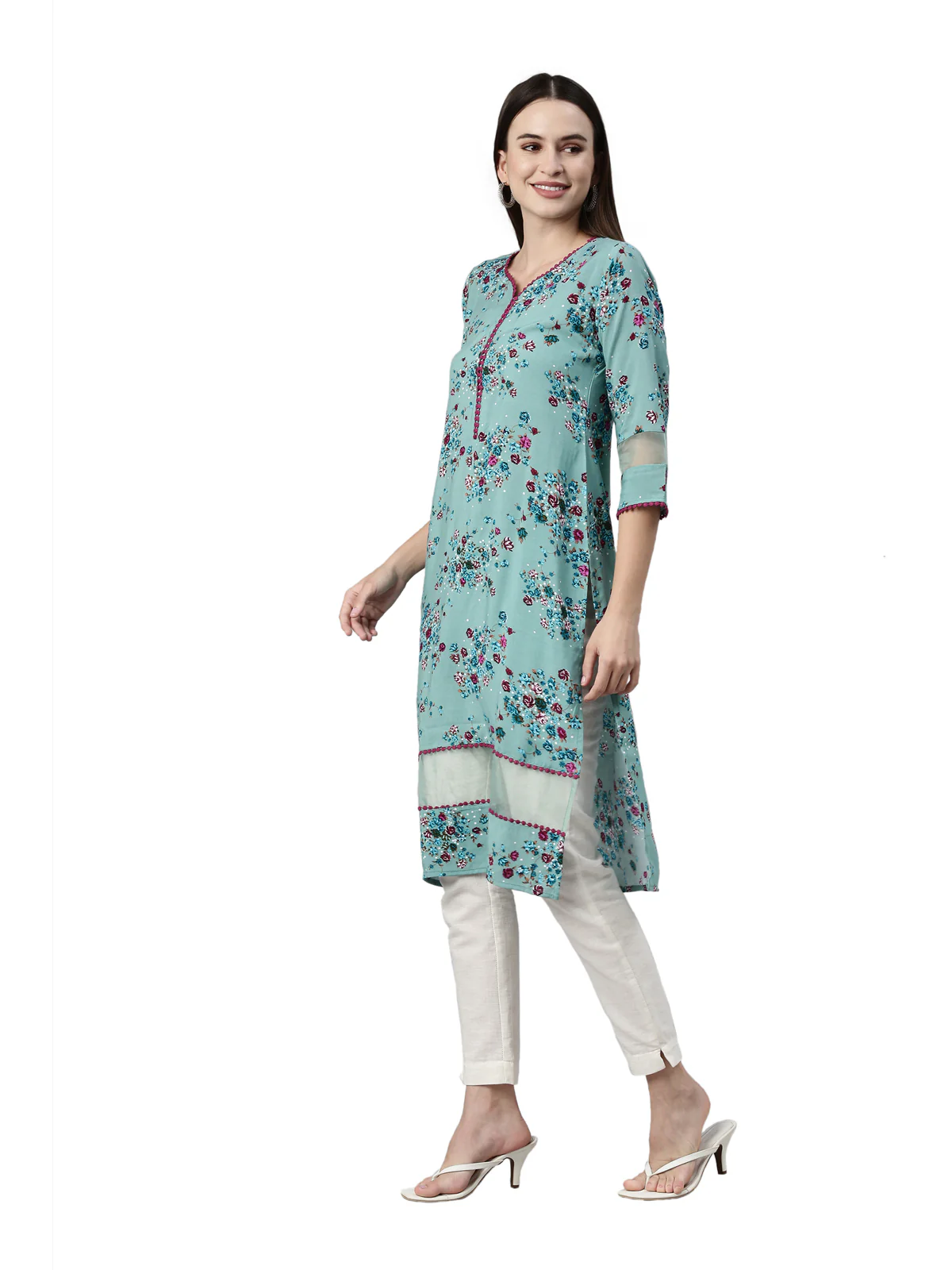 Neerus Rama Color Rayon Fabric Kurta - Image 3