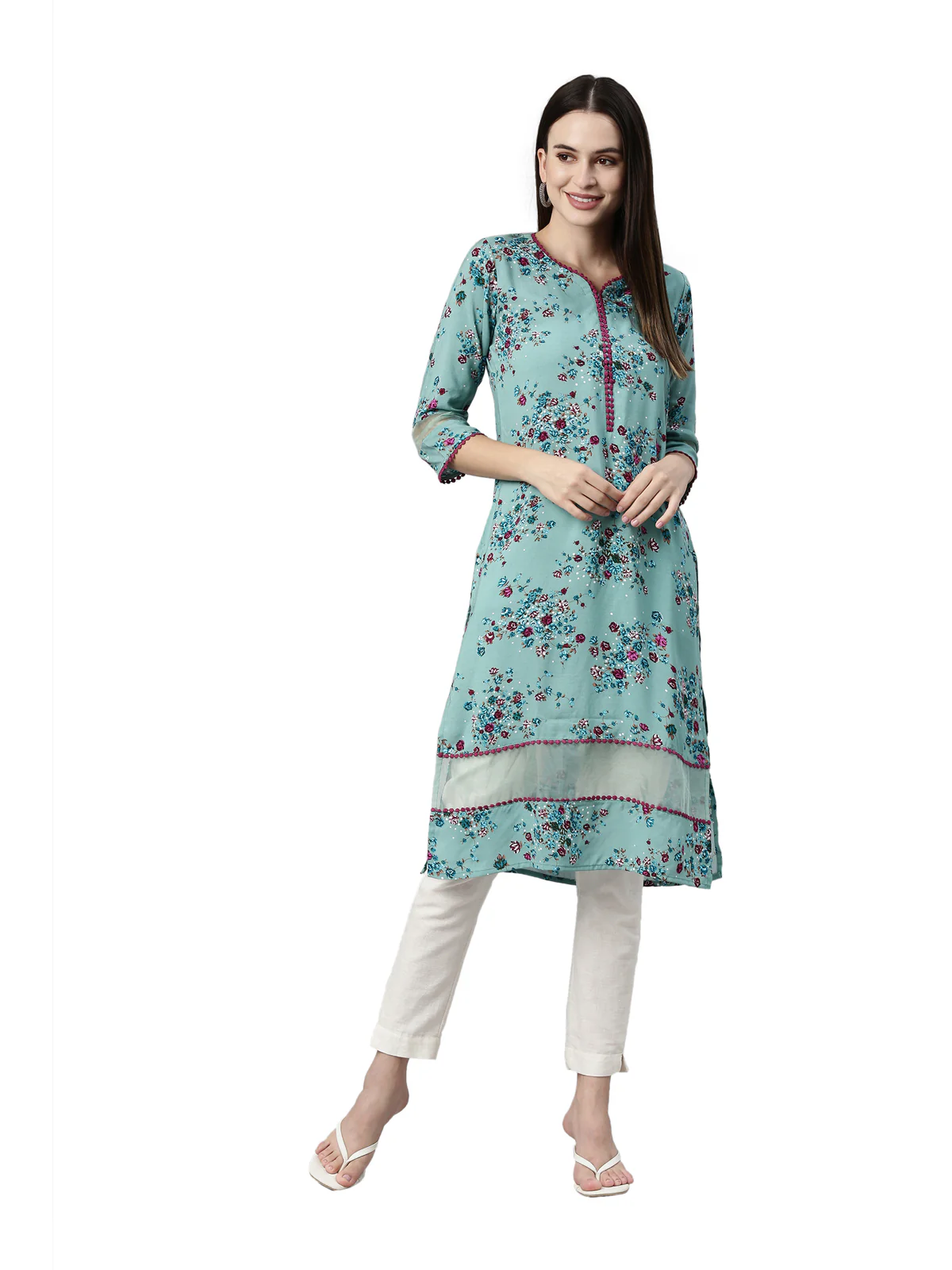 Neerus Rama Color Rayon Fabric Kurta - Image 6