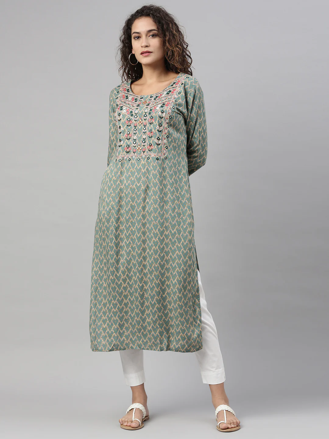 Neerus Rama Color Rayon Fabric Kurta - Image 6