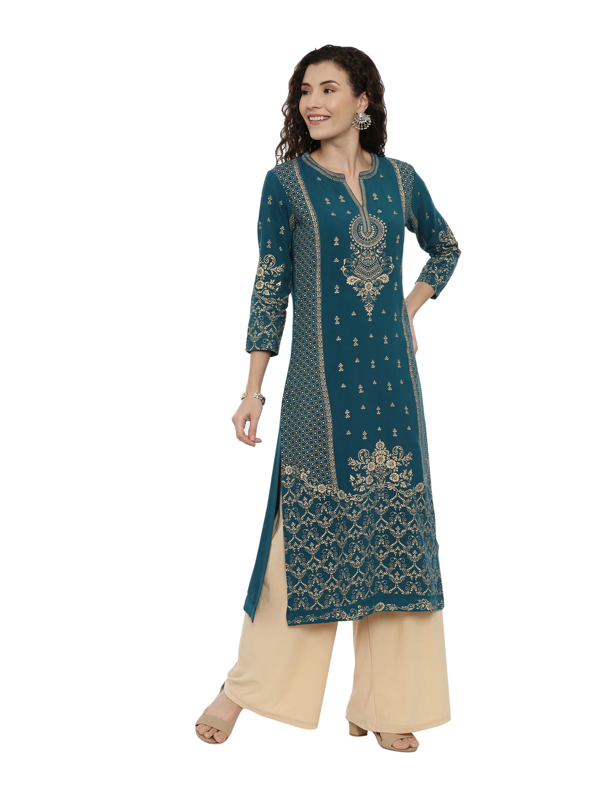 Neerus Rama Color Rayon Fabric Printed Kurta - Image 5