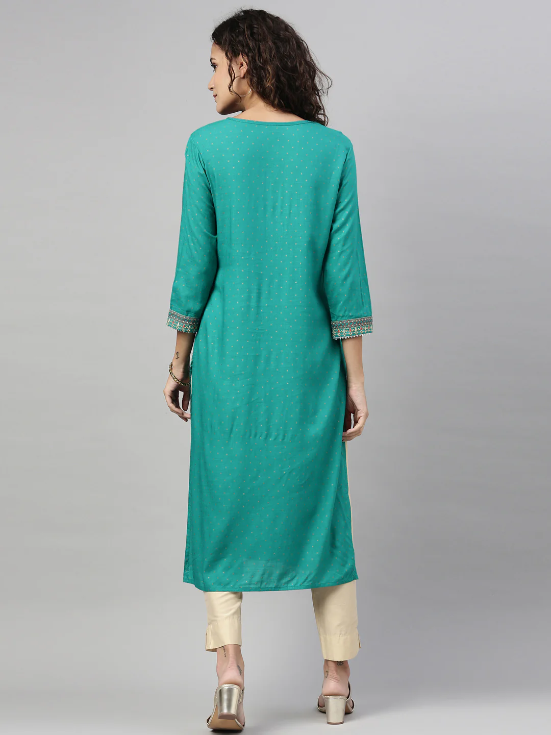Neerus Rama Color Slub Rayon Fabric Kurta - Image 3