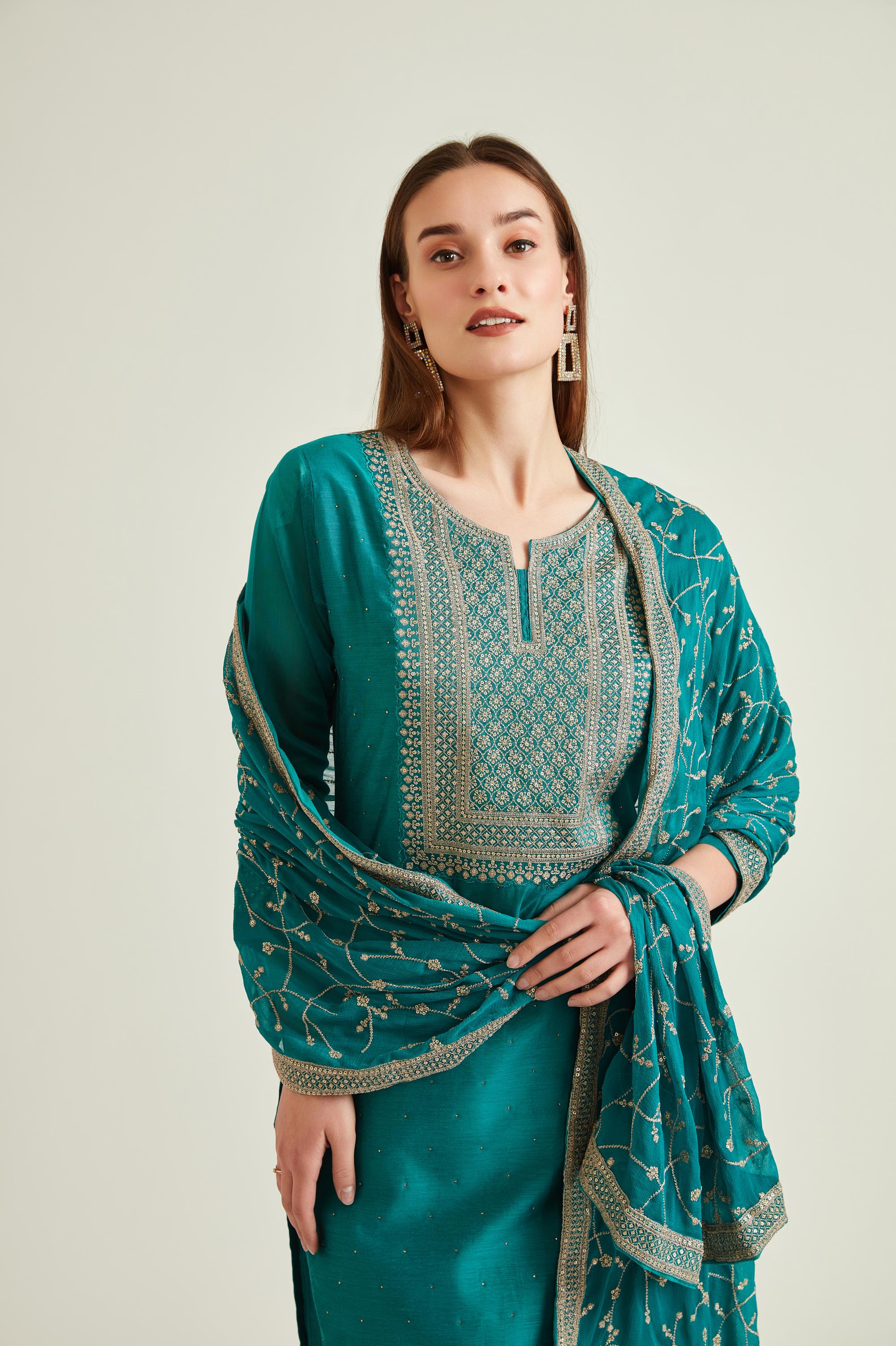 Neerus Rama Colour Chanderi Fabric Suit - Image 3