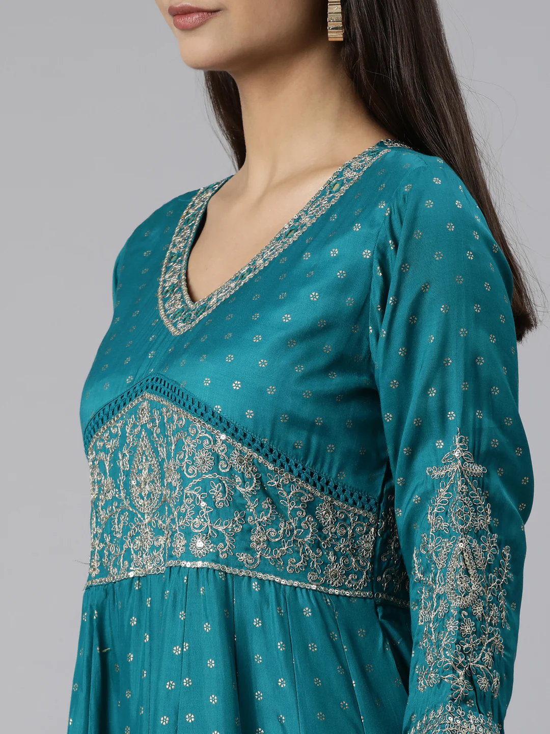 Neerus RAMA Regular Straight Floral Kurta And Trousers With Dupatta - Image 5