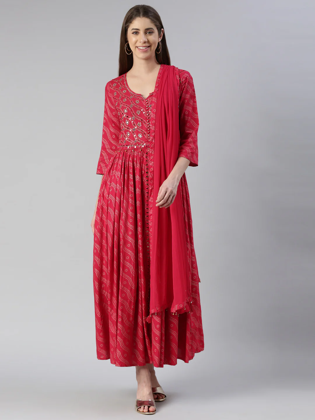 Neerus Rani Anarkali Printed Viscose Rayon Kurta