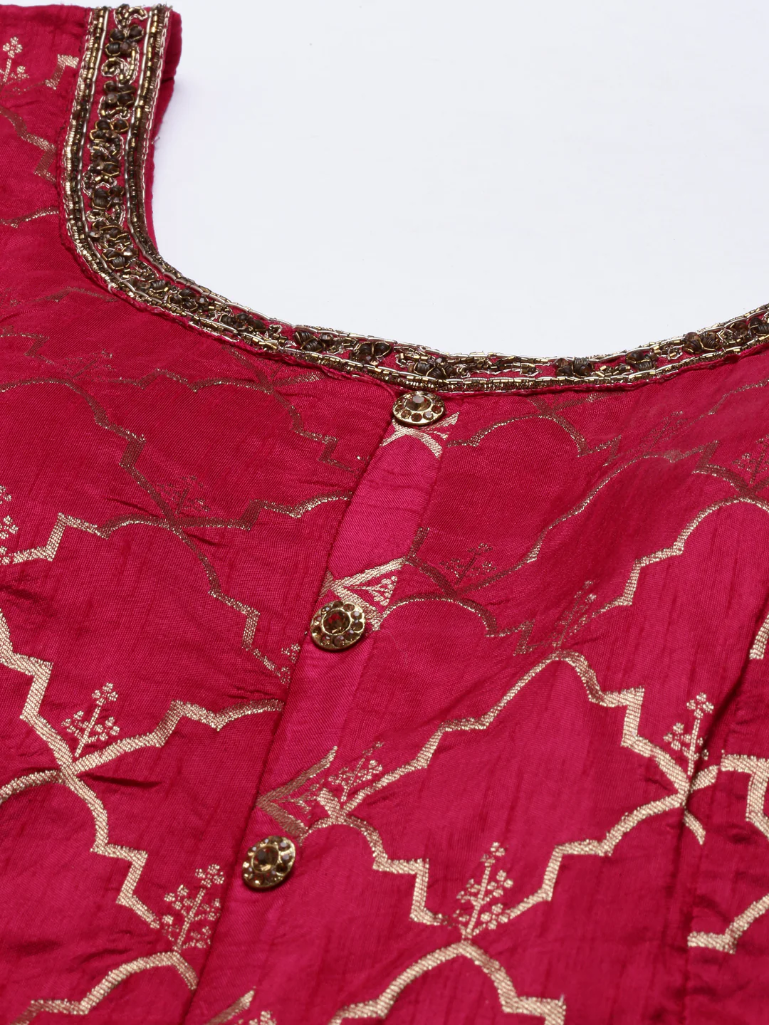 Neerus Rani Color Banaras Fabric Suit-Short Anarkali - Image 2