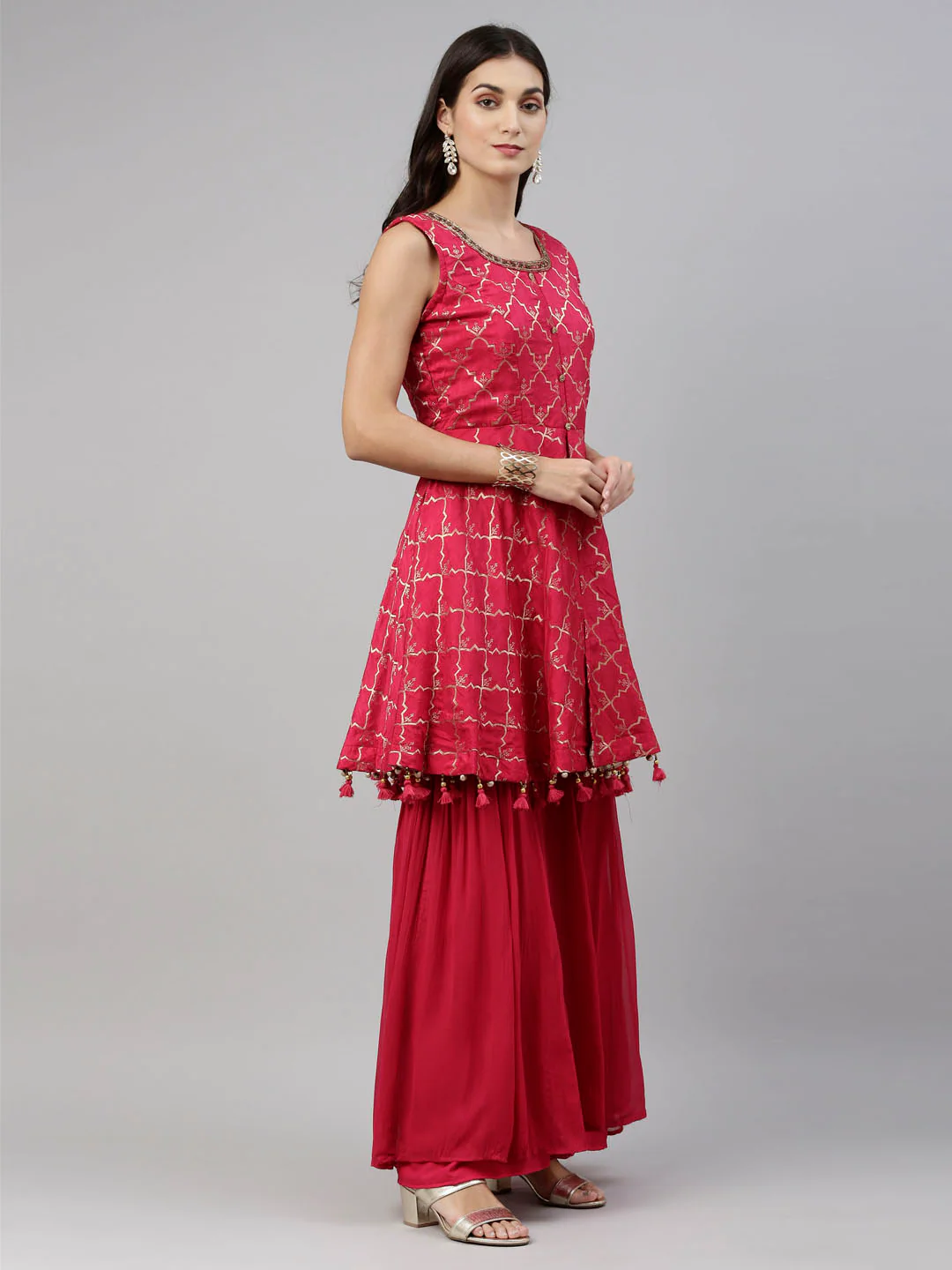 Neerus Rani Color Banaras Fabric Suit-Short Anarkali - Image 4