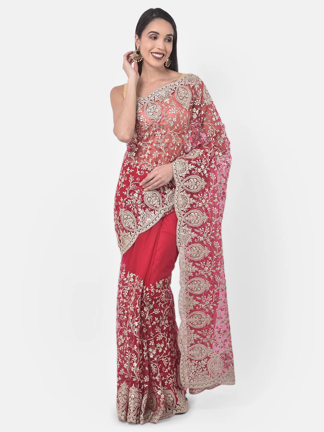 Neerus Rani Color Nett Fabric Saree