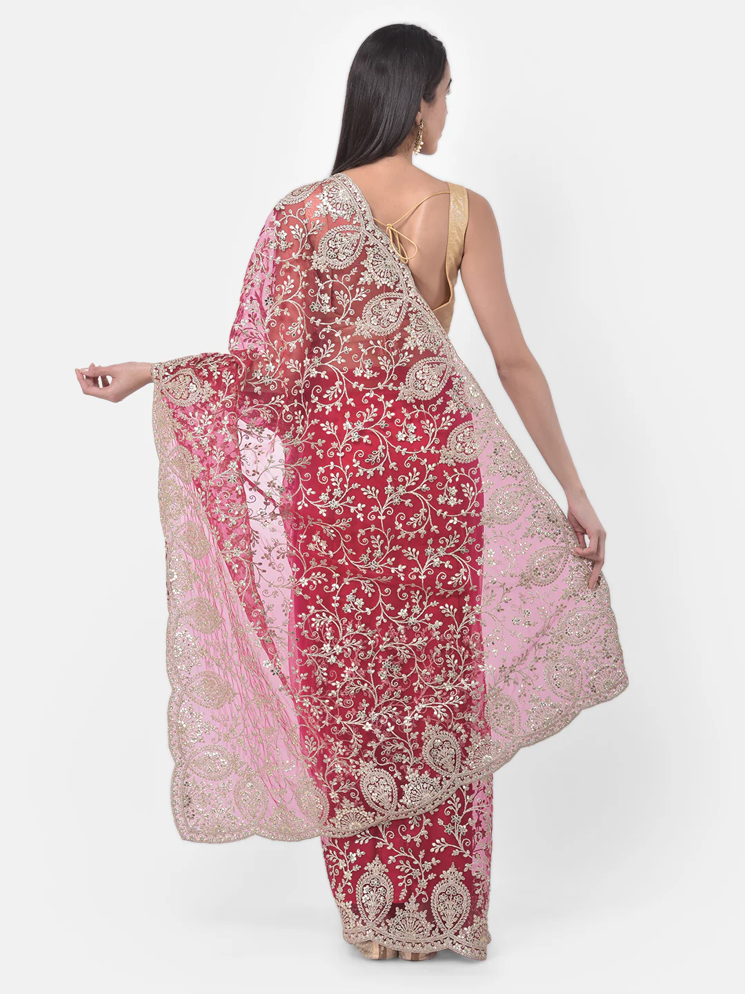 Neerus Rani Color Nett Fabric Saree - Image 2