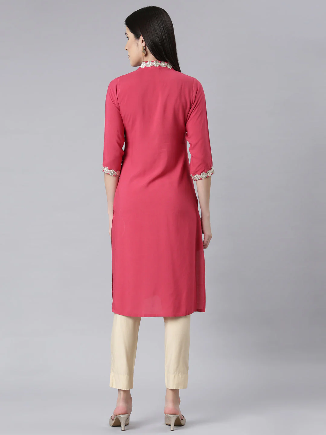 Neerus Rani Panelled Straight Embellished Kurta - Image 3
