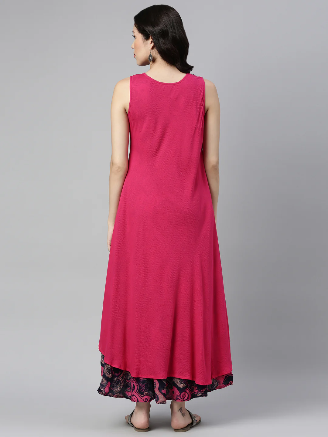 Neerus Rani Pink Color Chiffon Fabric Kurta - Image 2