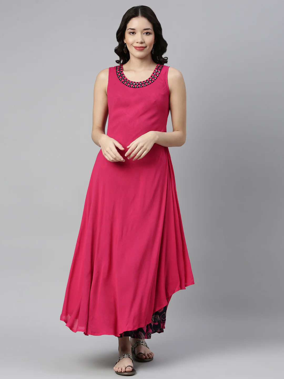 Neerus Rani Pink Color Chiffon Fabric Kurta - Image 4