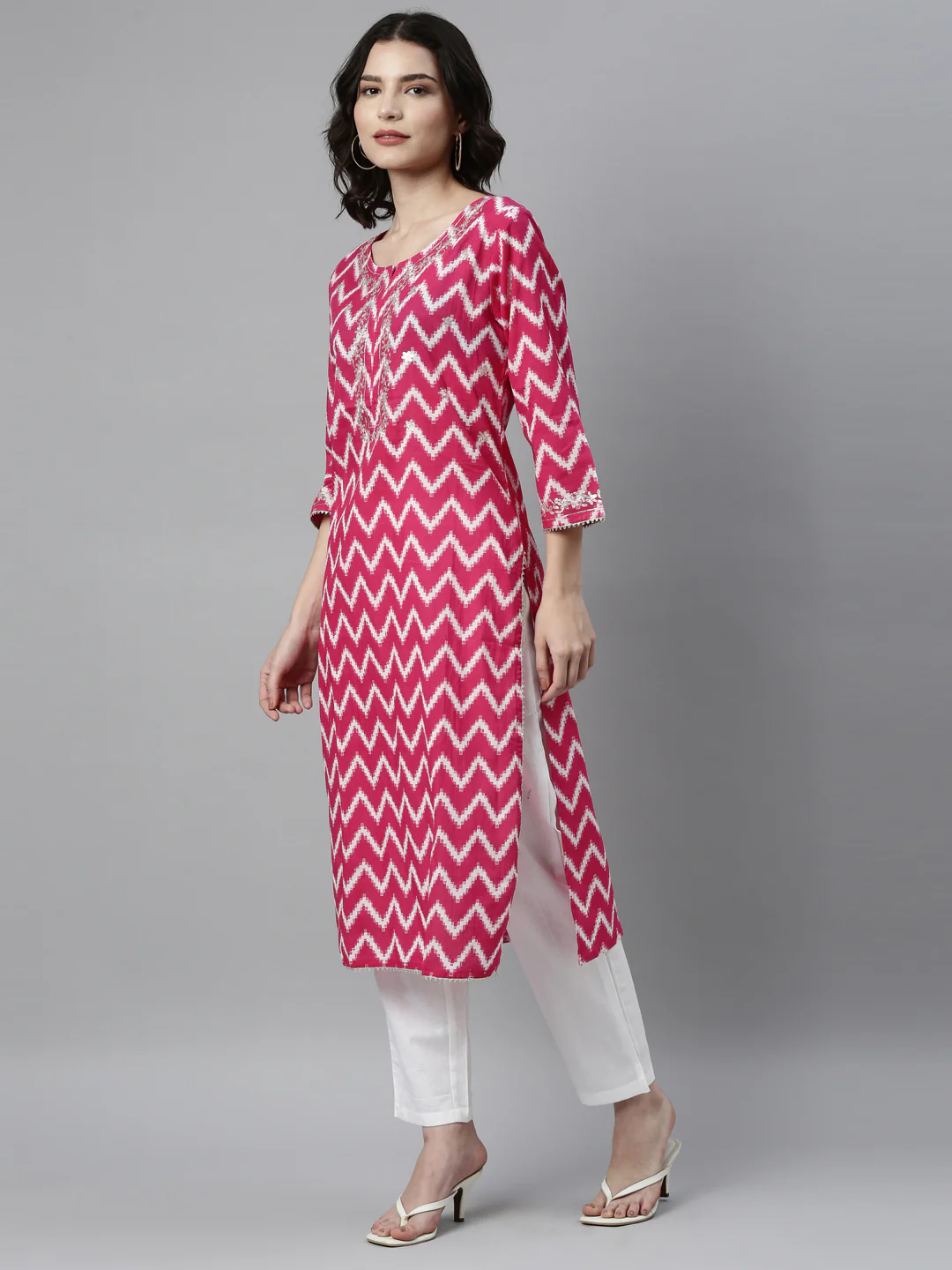 Neerus Rani Pink Color Cotton Fabric Kurta - Image 5