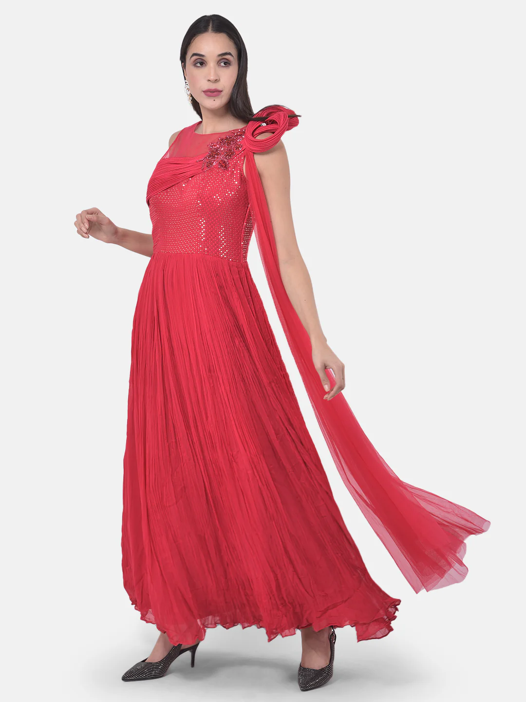 Neerus Rani Pink Color Georgette Fabric Gown - Image 5