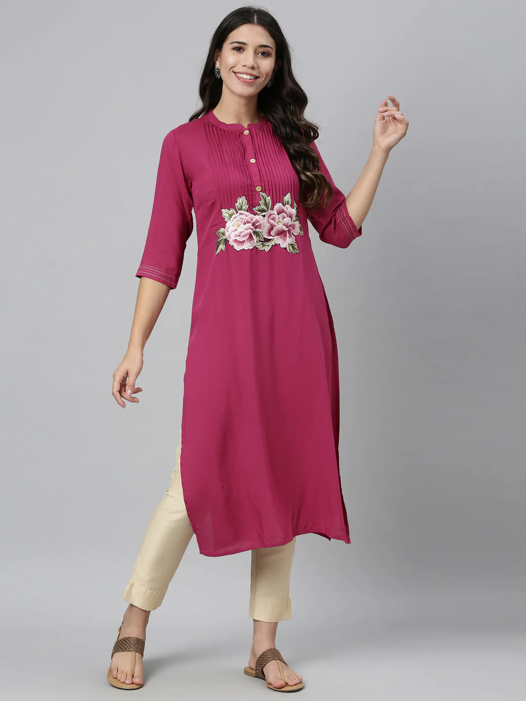 Neerus Rani Pink Color Rayon Fabric Kurta - Image 4