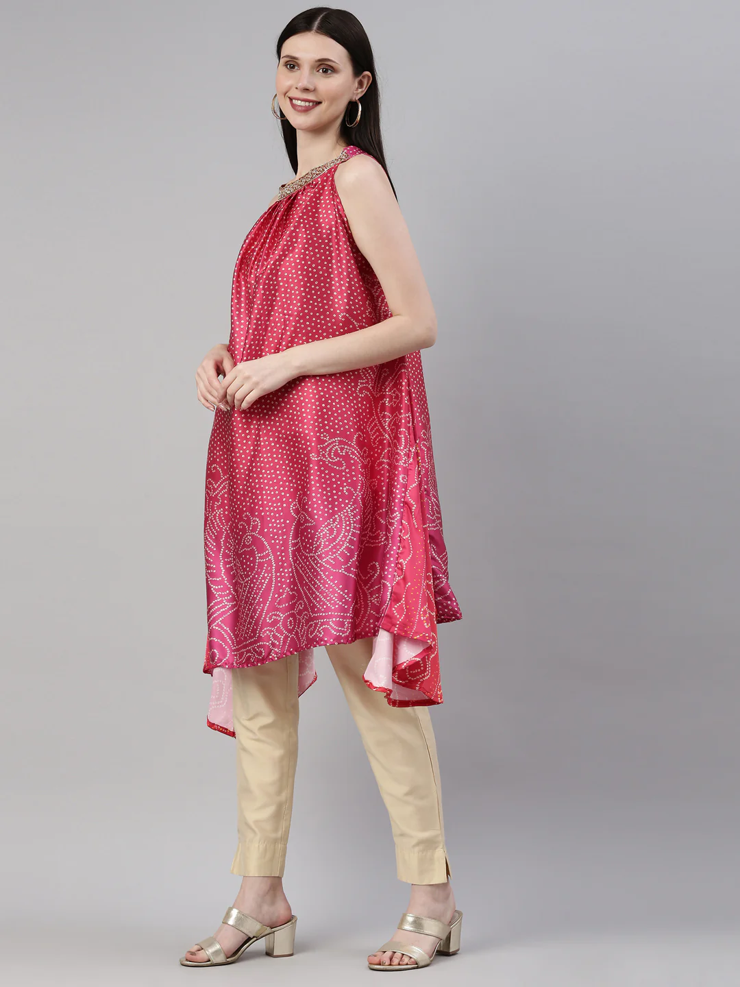 Neerus Rani Pink Color Satin Fabric Kurta - Image 3