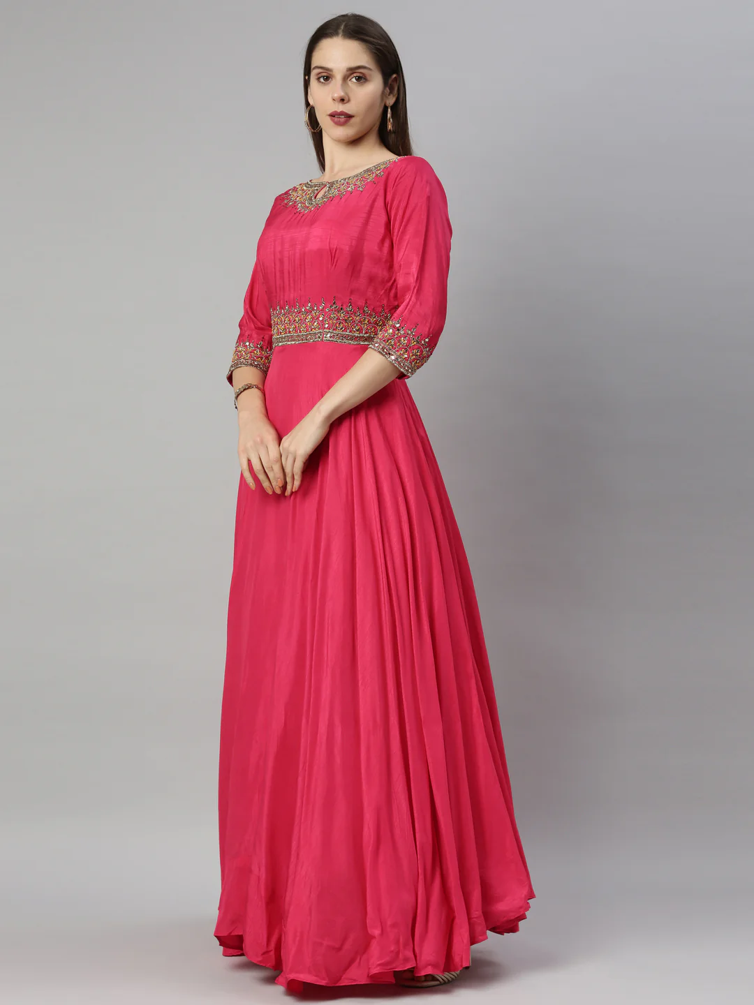 Neerus Rani Pink Color Silk Fabric Suit-Anarkali - Image 5