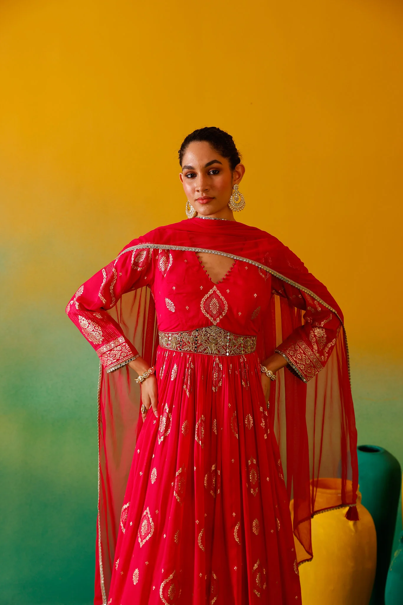 Neerus Rani Pink Embroidery Georgette Fabric Anarkali Trouser and Dupatta - Image 6