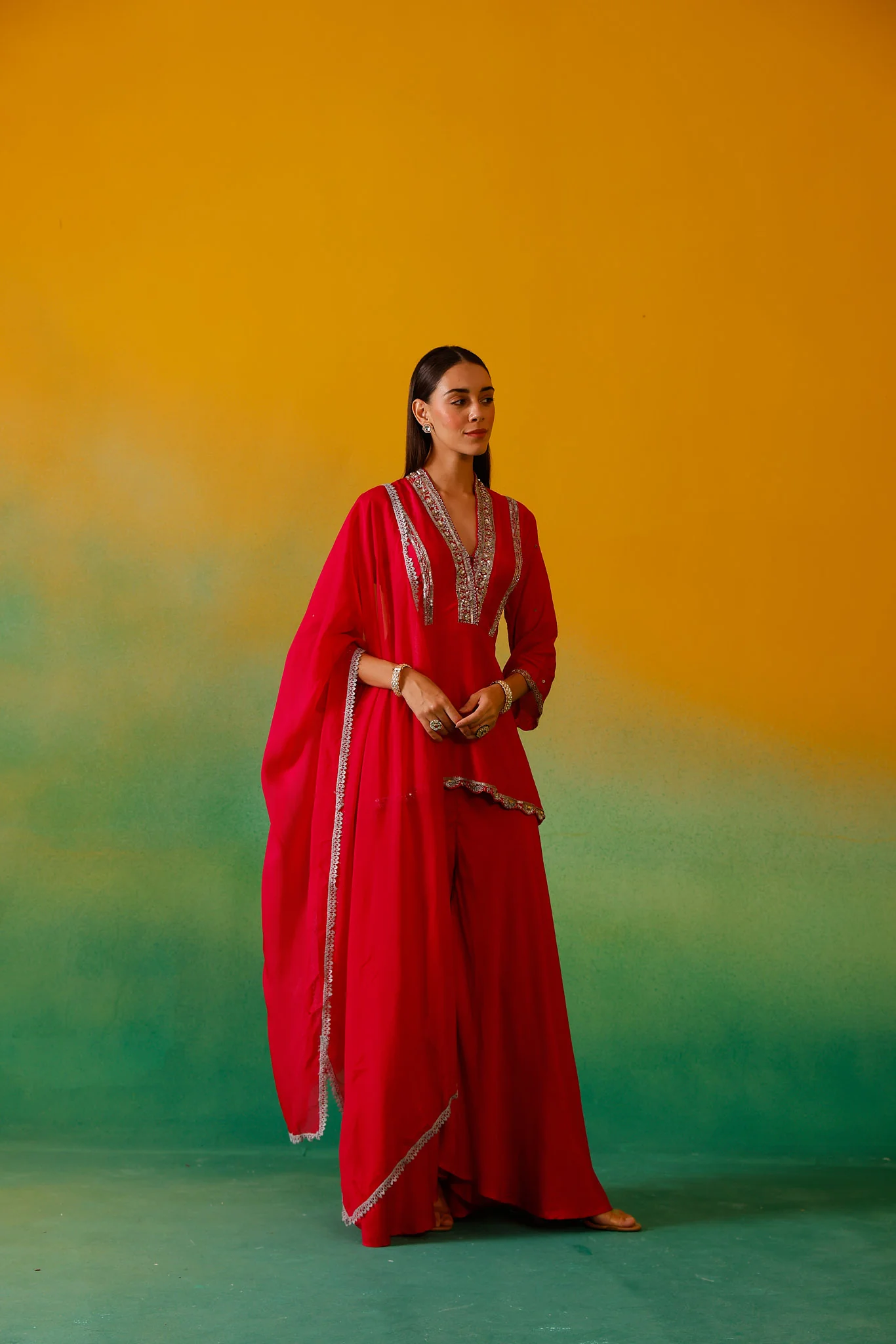 Neerus Rani Pink Embroidery Silk fabric Kurti and plazzo with Dupatta - Image 6