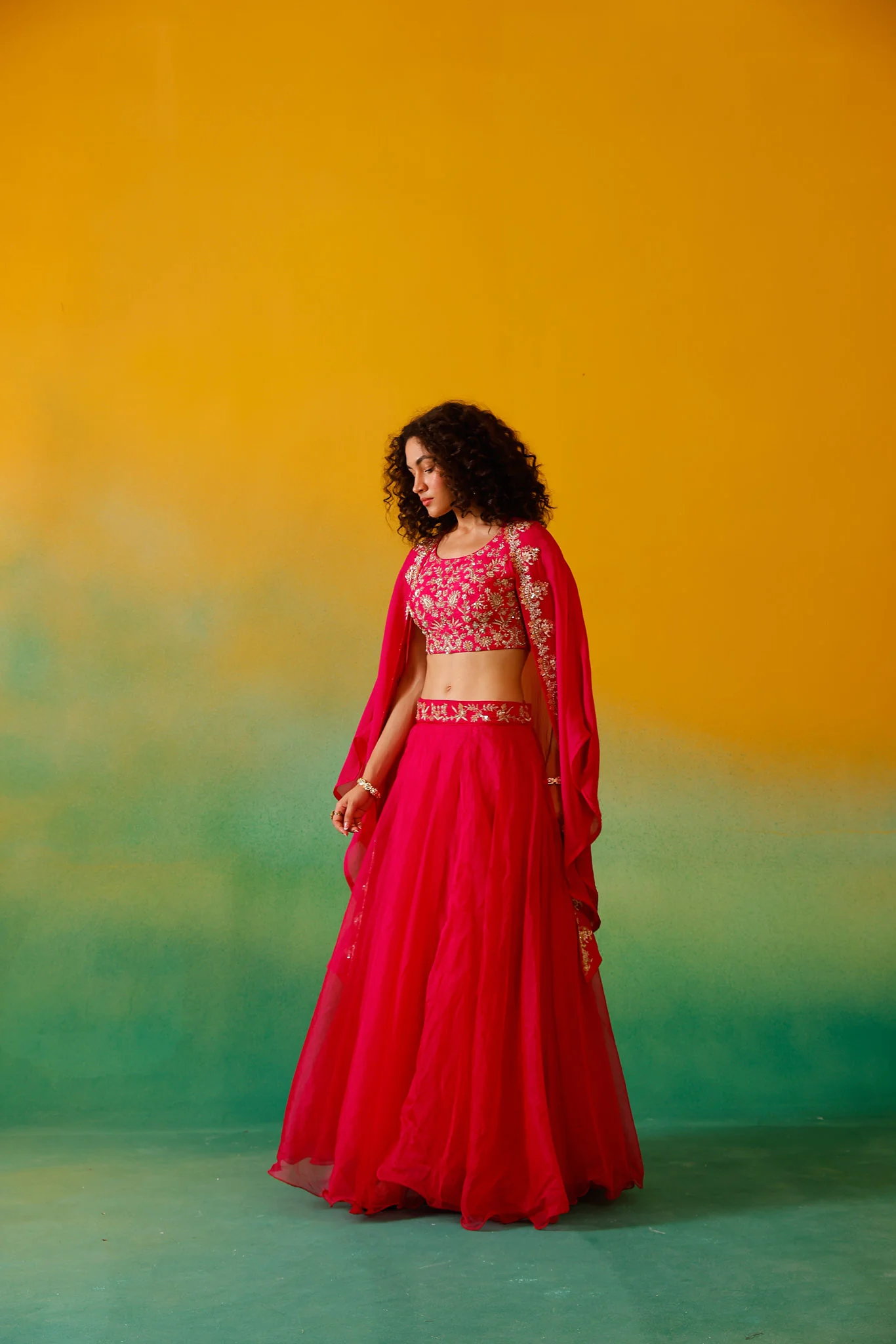 Neerus Rani Pink Embroidery work Organza Fabric Ghagra Set - Image 15