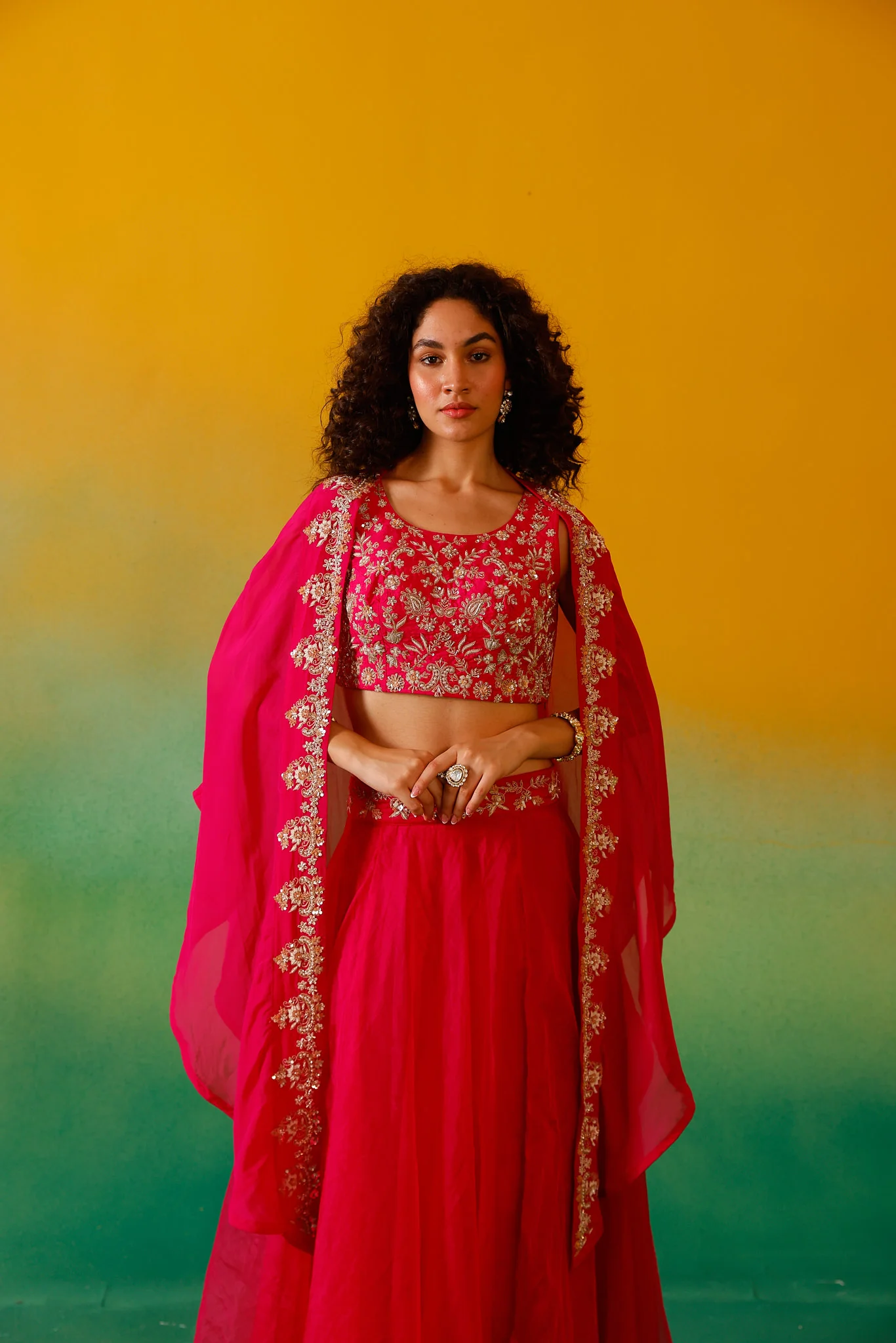 Neerus Rani Pink Embroidery work Organza Fabric Ghagra Set - Image 7