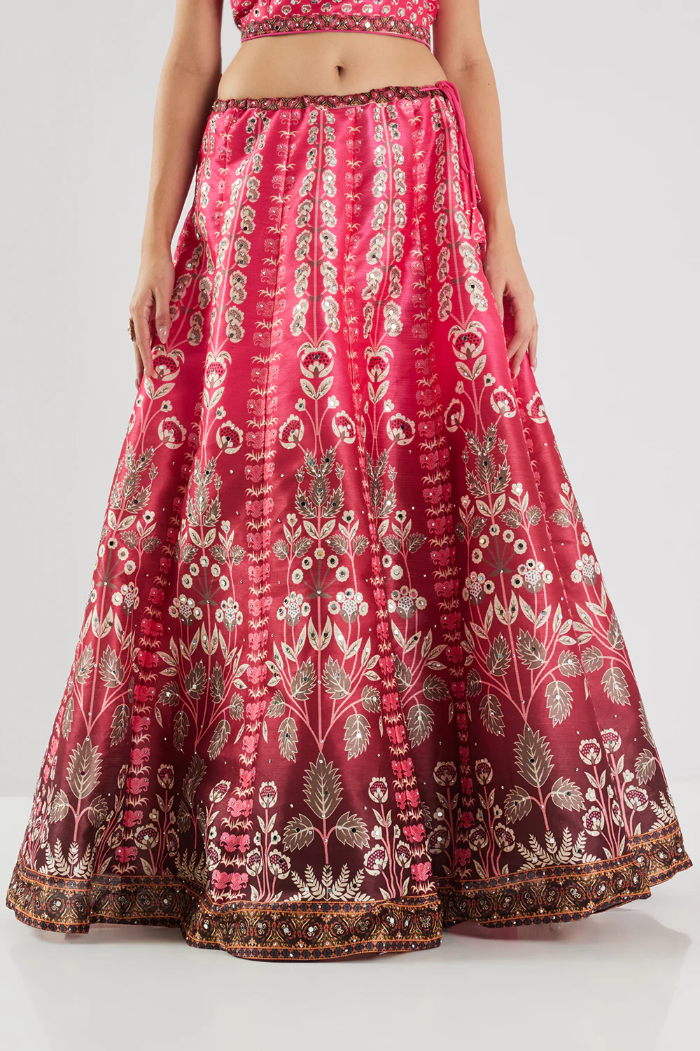 Neerus Rani Pink Printed Silk Fabric Ghagra Set - Image 7