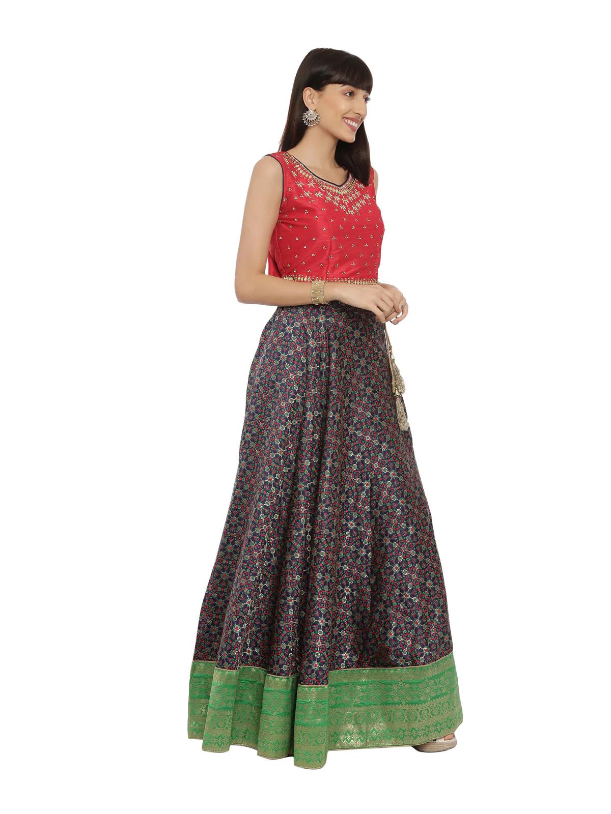 Neerus Red & Blue Embellished Lehenga Set - Image 3