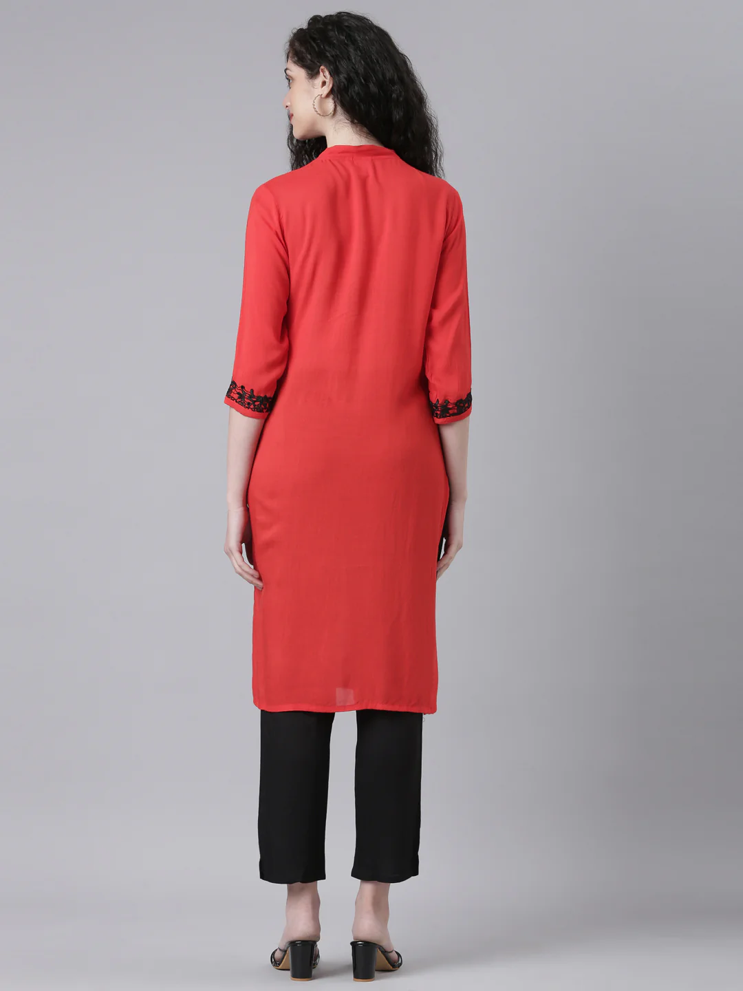 Neerus Red Casual Solid Straight Kurta - Image 3