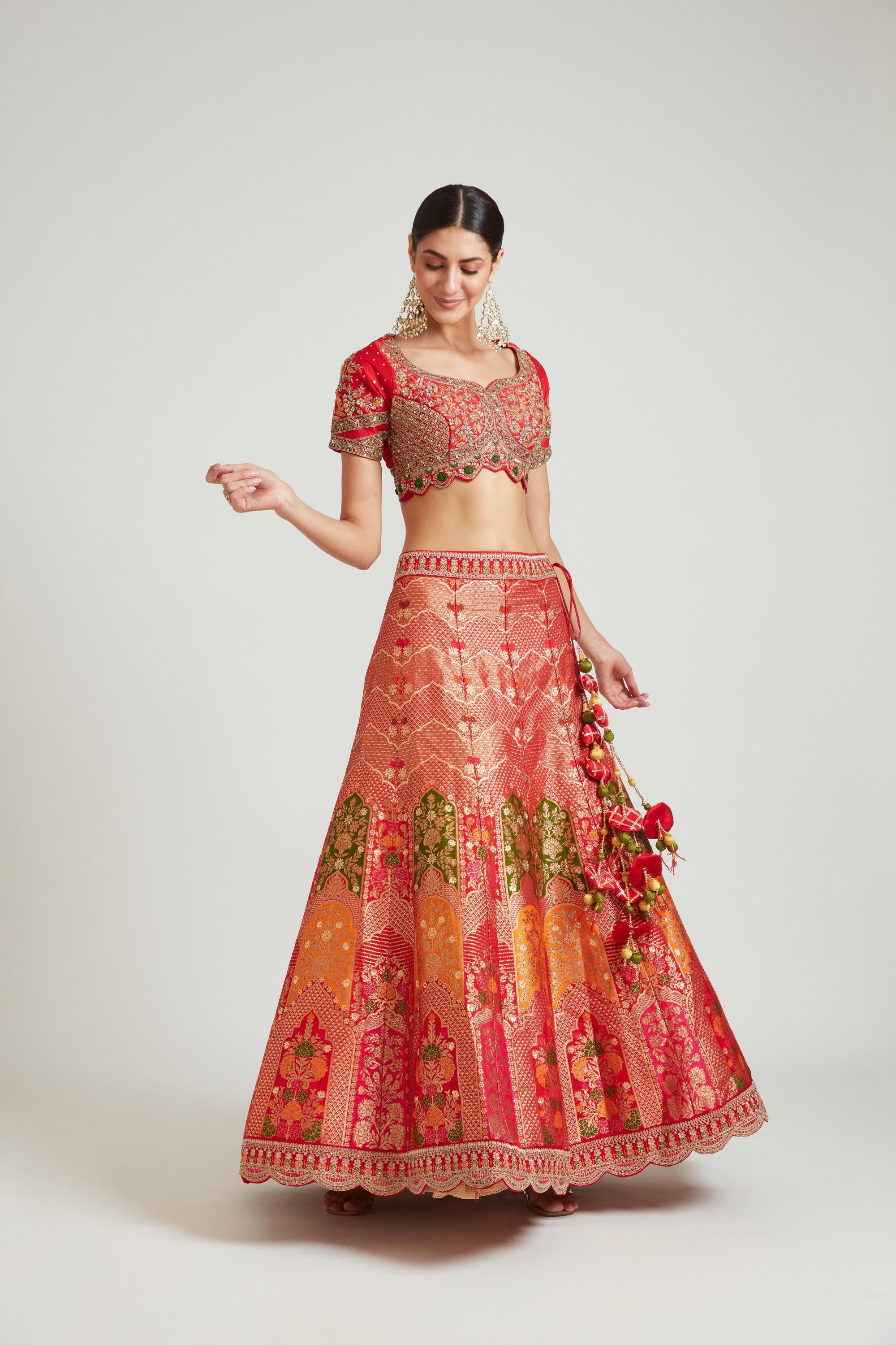 Neerus Red Color Banaras Fabric Lehenga Choli - Image 4