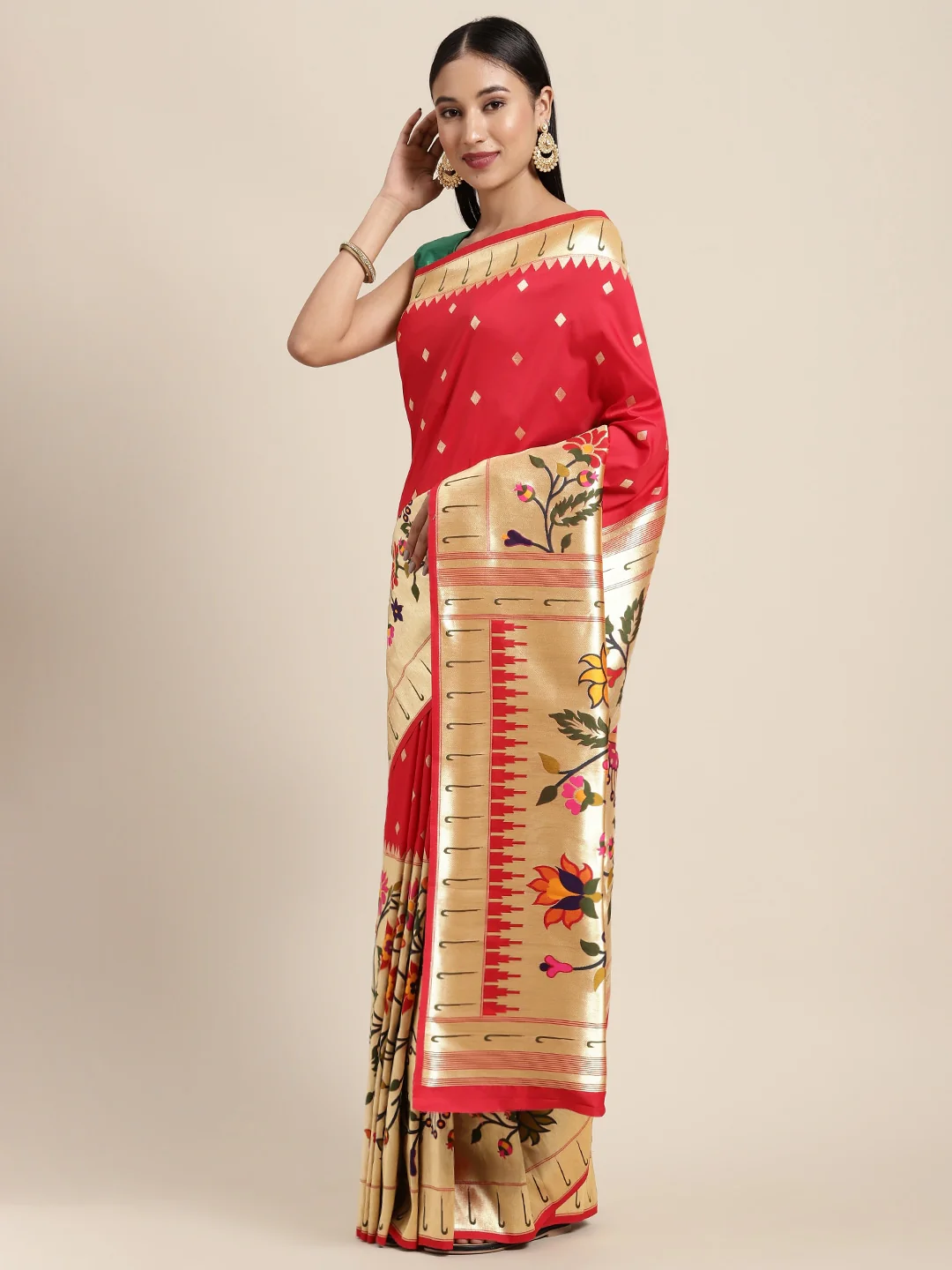 Neerus Red Color Banaras Fabric Saree