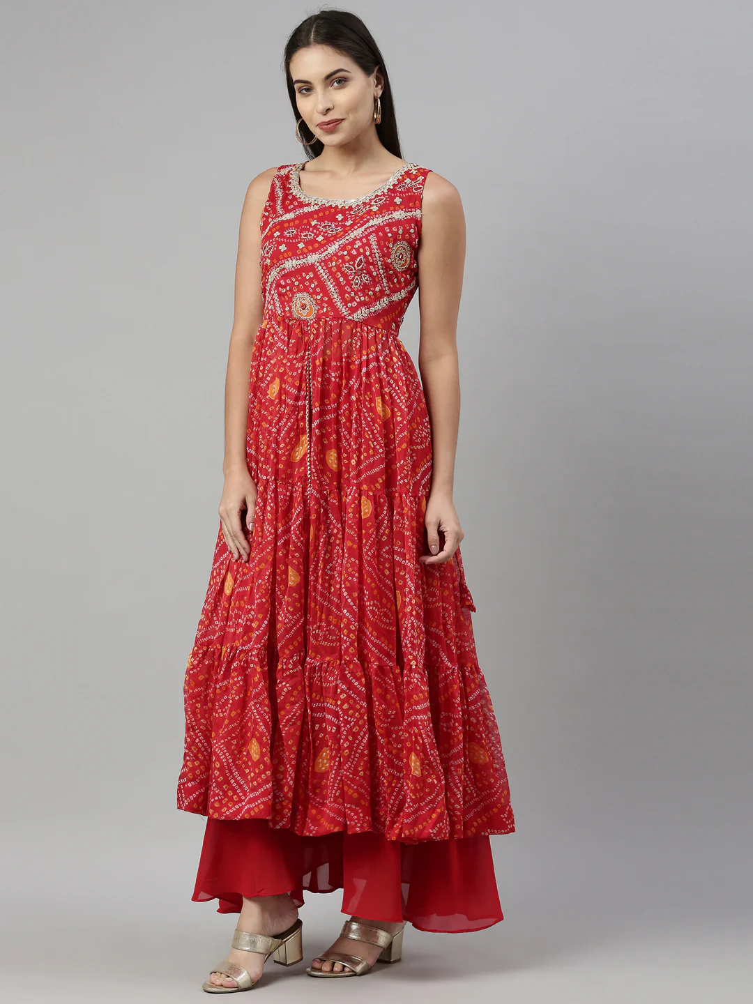 Neerus Red Color Chiffon Fabric Suit Set - Image 2