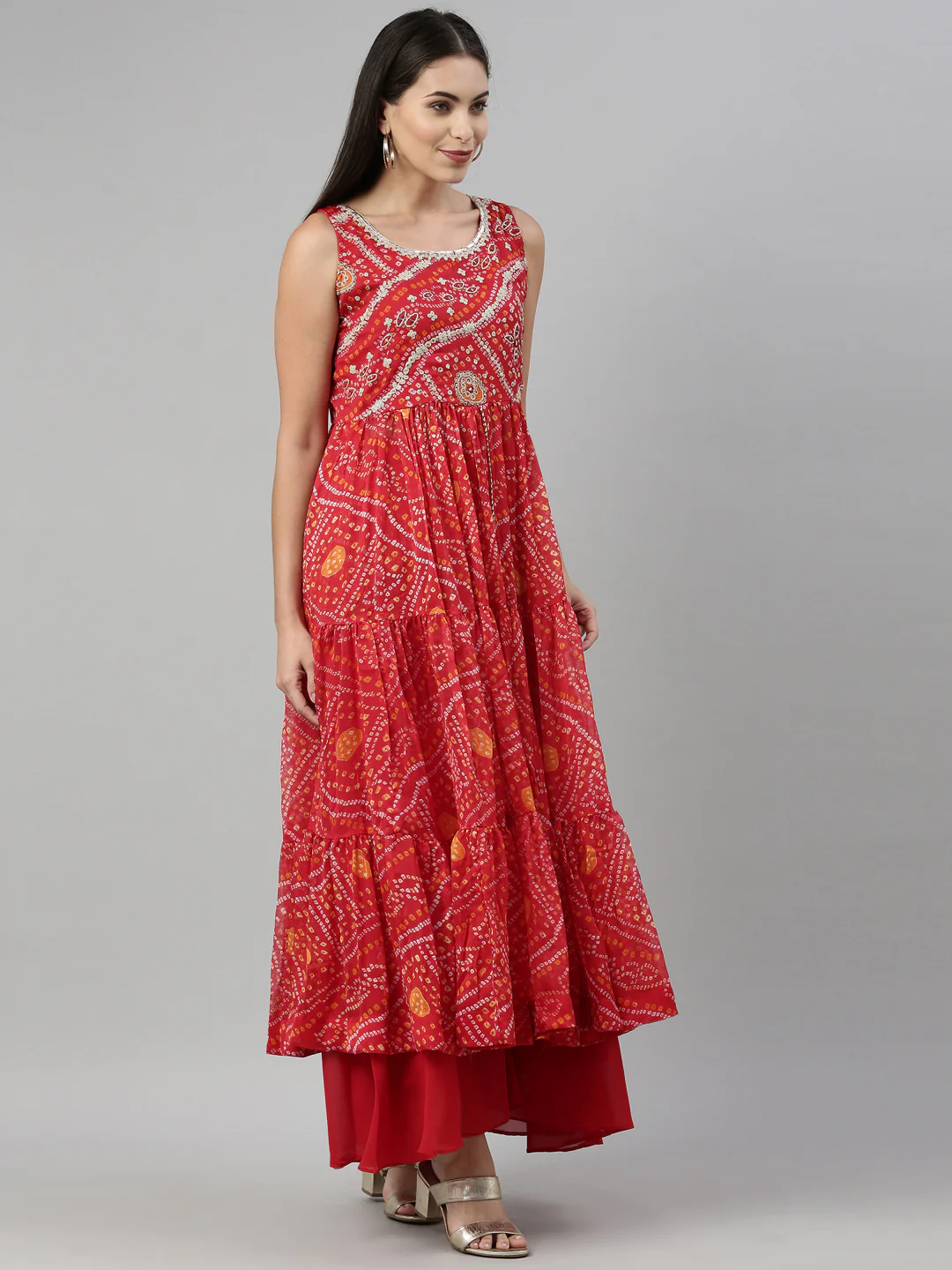 Neerus Red Color Chiffon Fabric Suit Set - Image 3