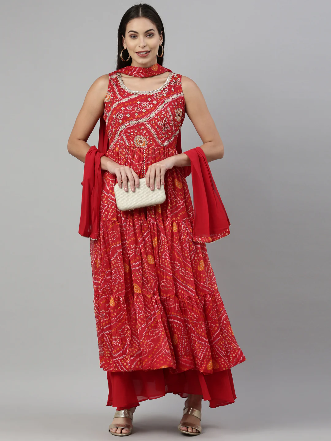 Neerus Red Color Chiffon Fabric Suit Set - Image 5