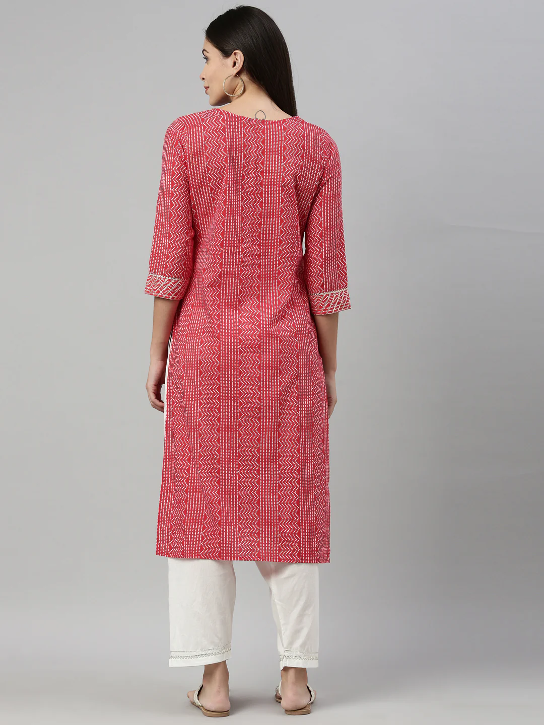 Neerus Red Color Cotton Fabric Kurta - Image 5